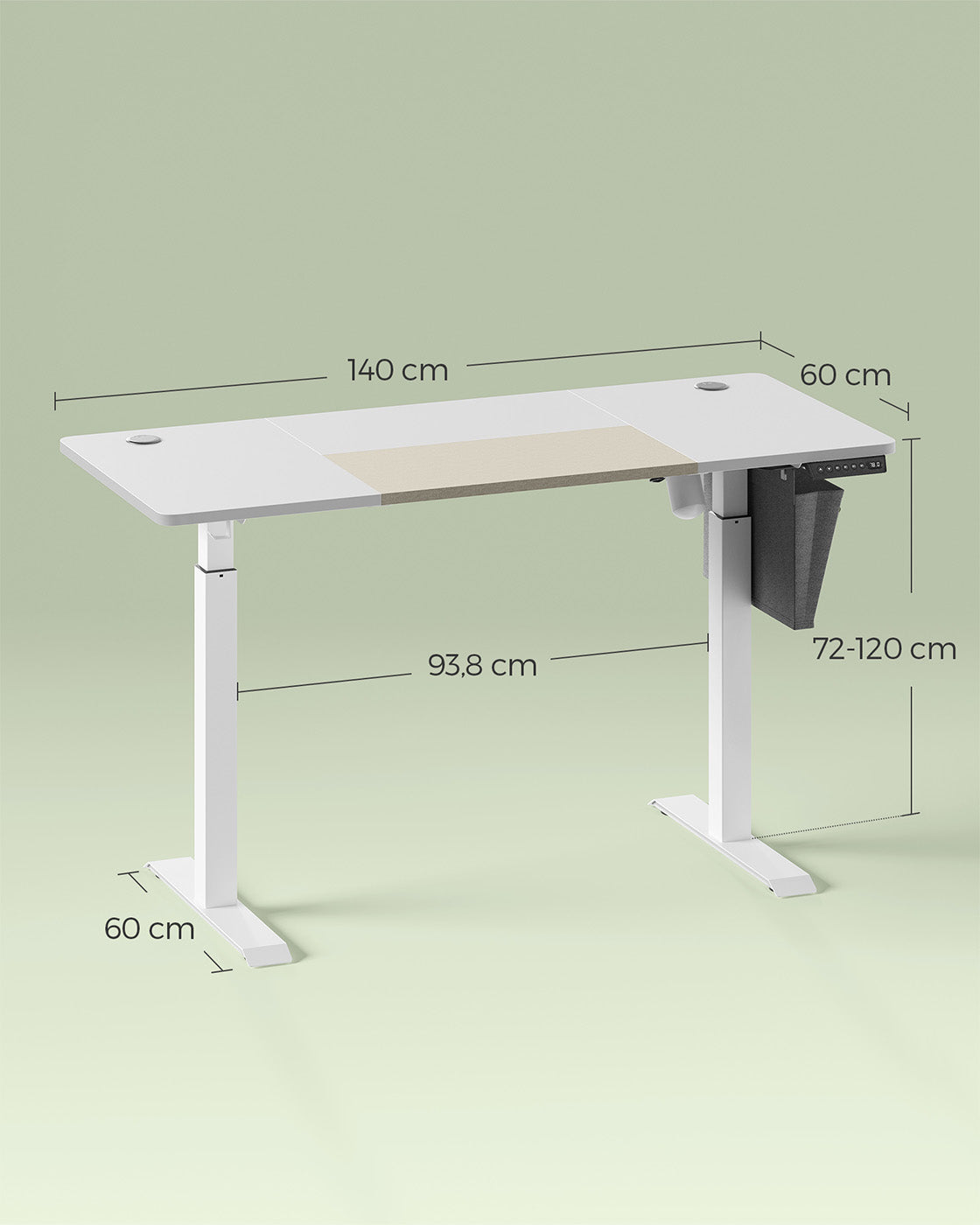 Höhenverstellbarer Schreibtisch mit 60 x 140 cm Platte