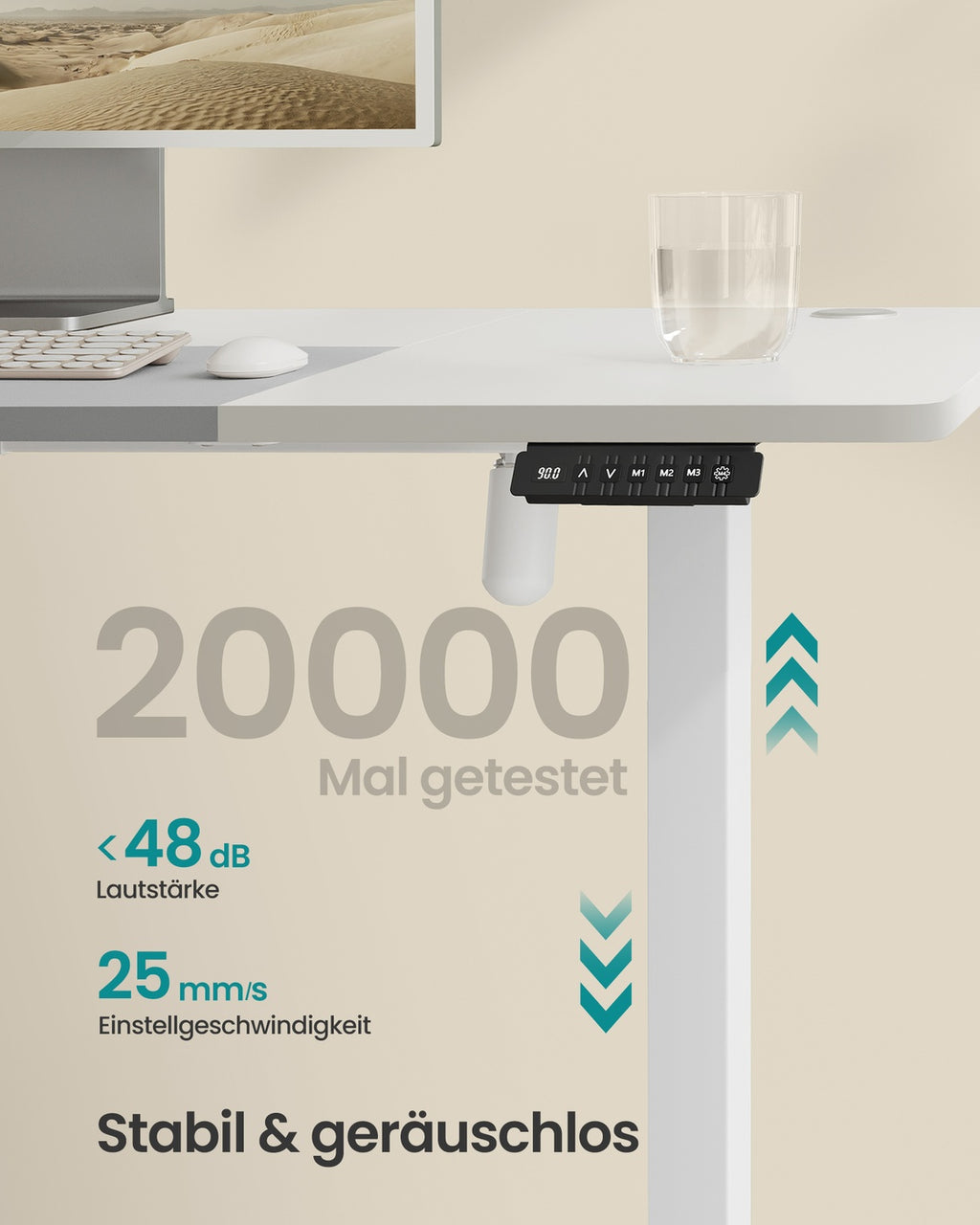 Höhenverstellbarer Schreibtisch elektrisch basisweiß-taubengrau