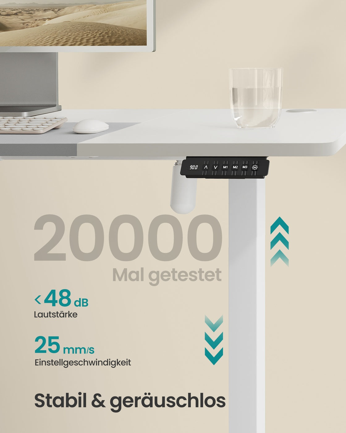 Höhenverstellbarer Schreibtisch elektrisch basisweiß-taubengrau