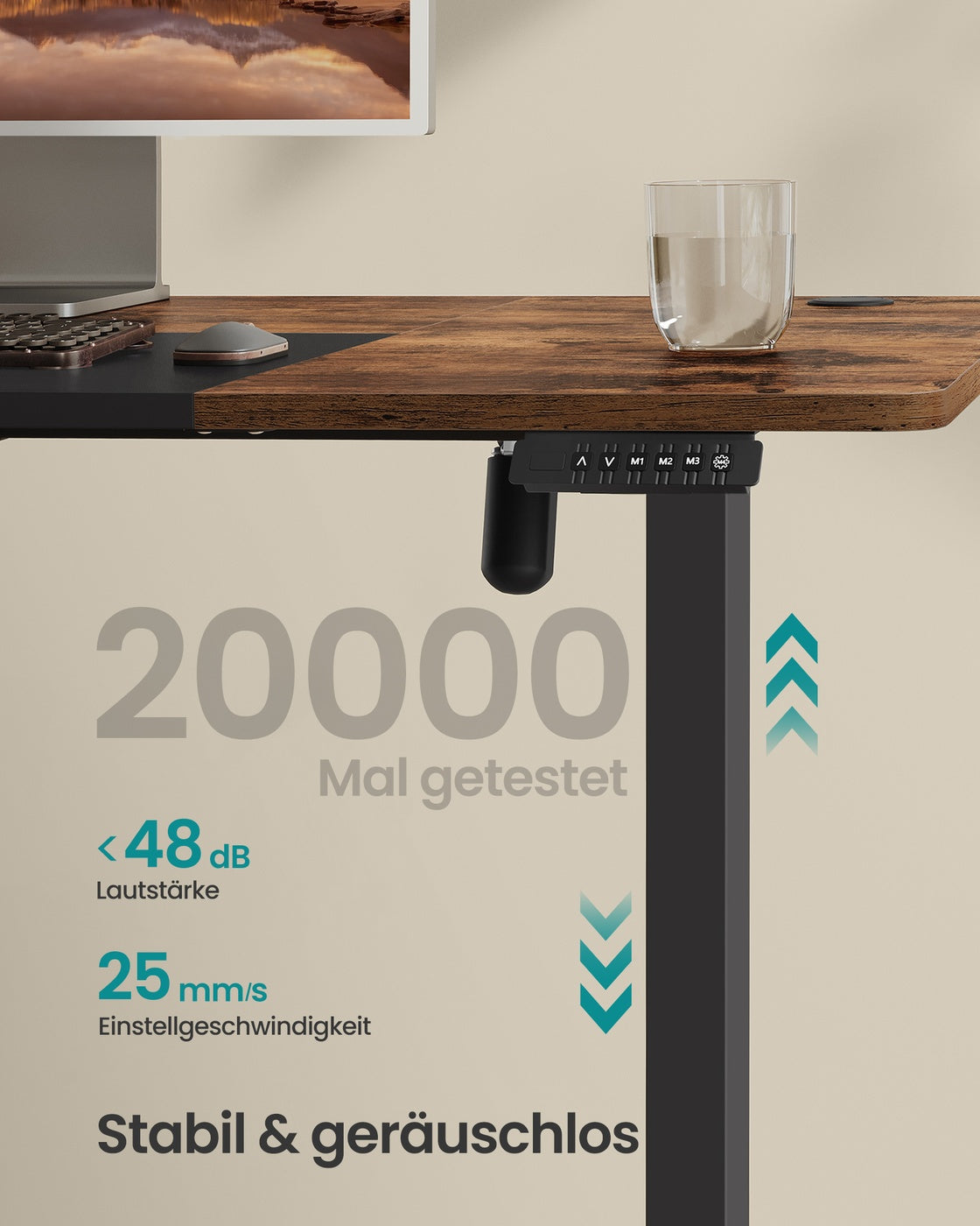 Höhenverstellbarer Schreibtisch vintagebraun-schwarz