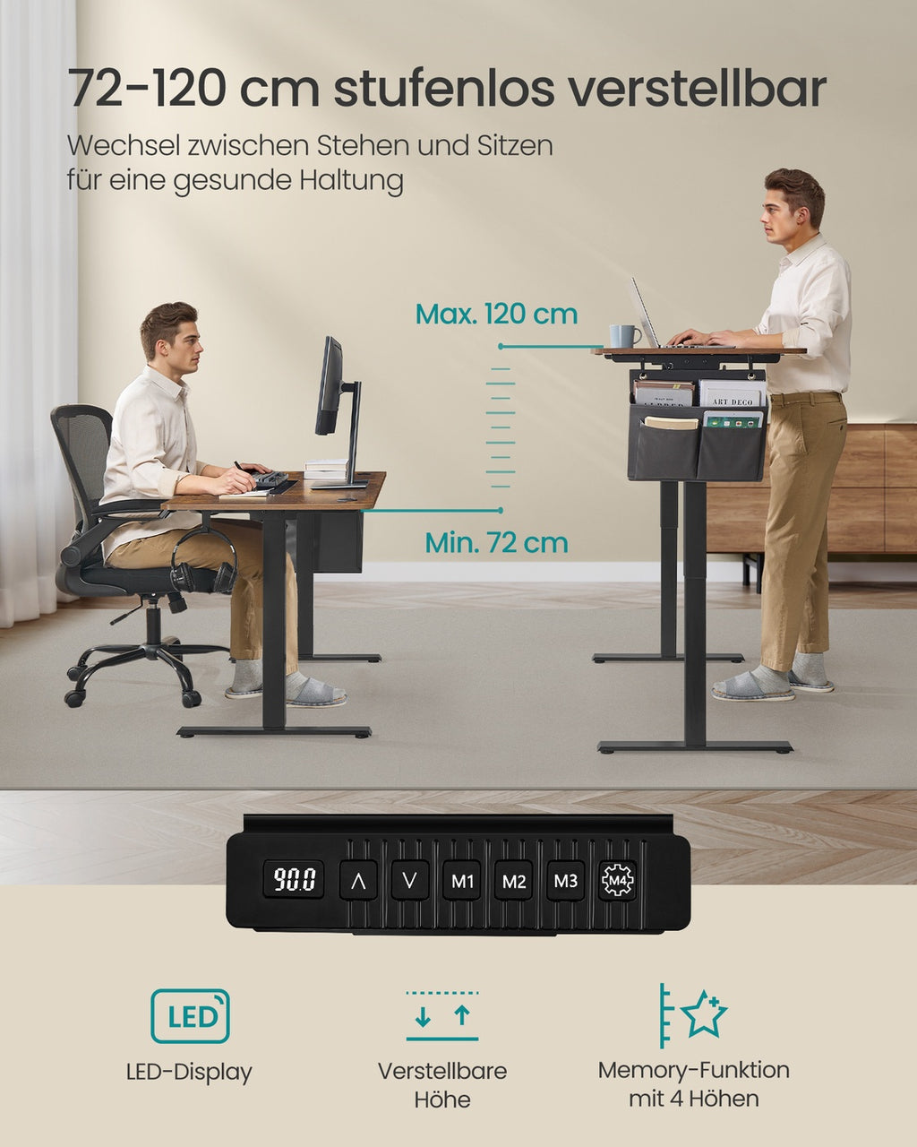 Höhenverstellbarer Schreibtisch vintagebraun-schwarz