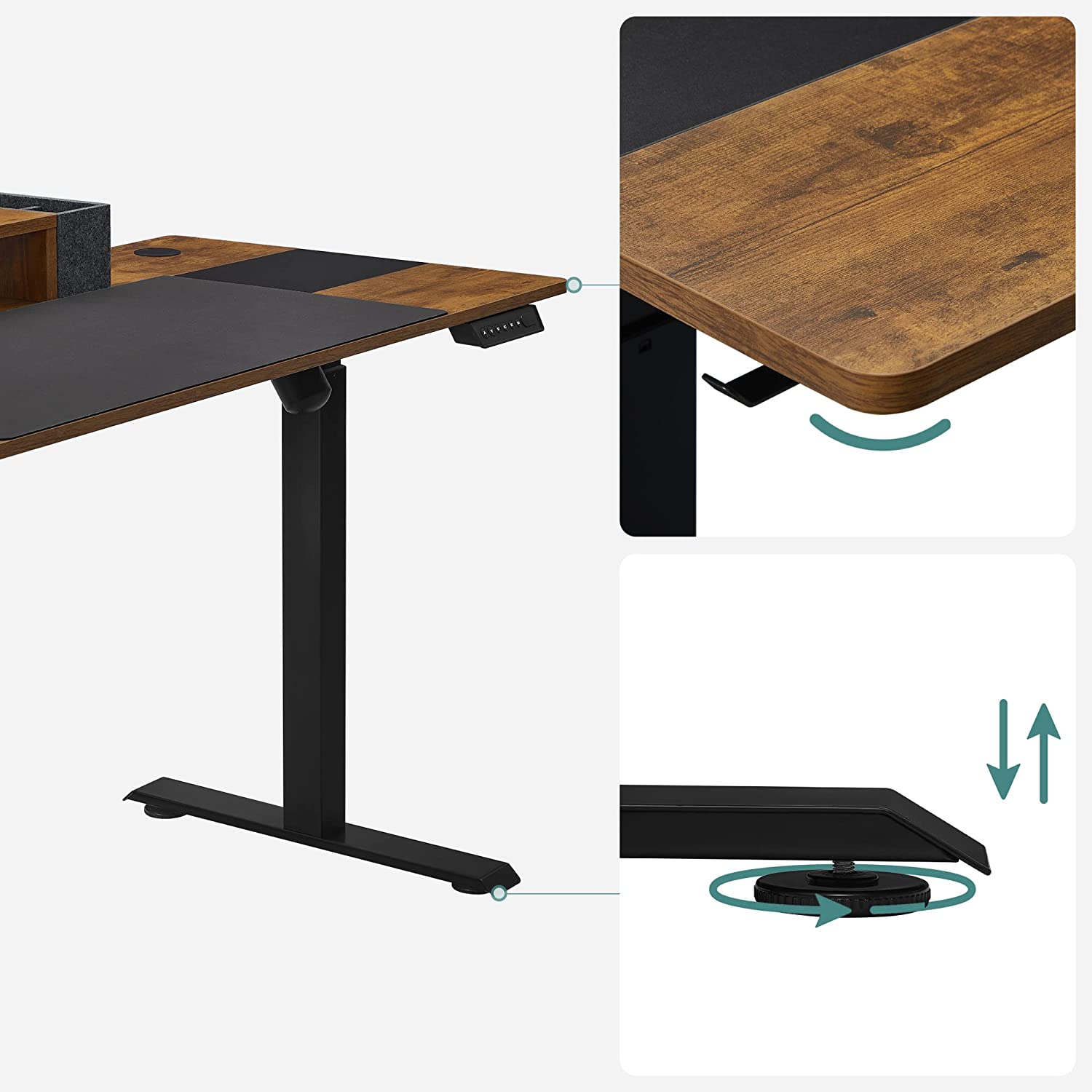 Höhenverstellbarer Schreibtisch vintagebraun-schwarz