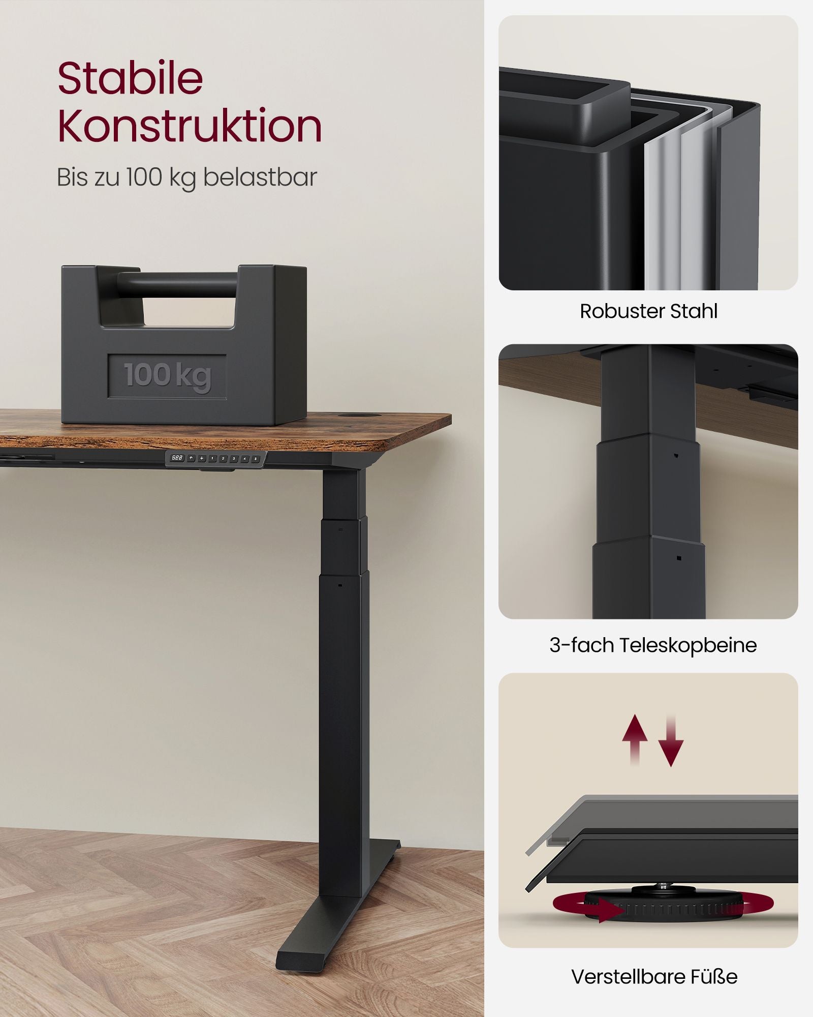 Höhenverstellbarer Schreibtisch elektrisch mit Memory-Funktion schwarz