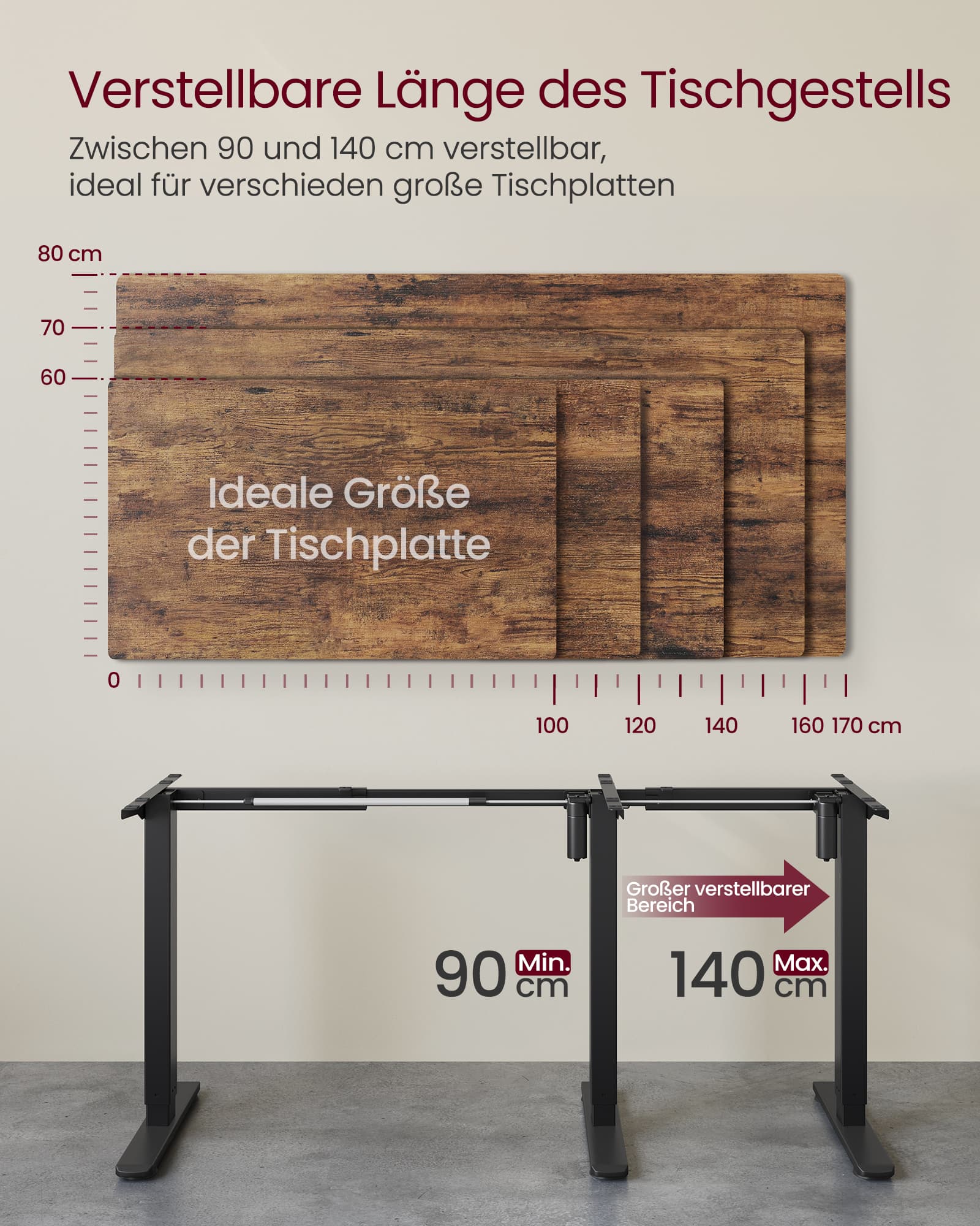 Höhenverstellbarer Schreibtisch elektrisch ohne Tischplatte