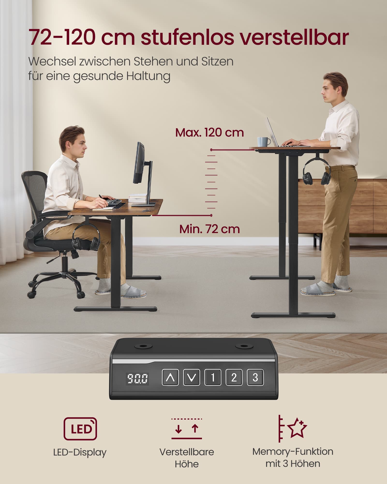 Höhenverstellbarer Schreibtisch elektrisch ohne Tischplatte