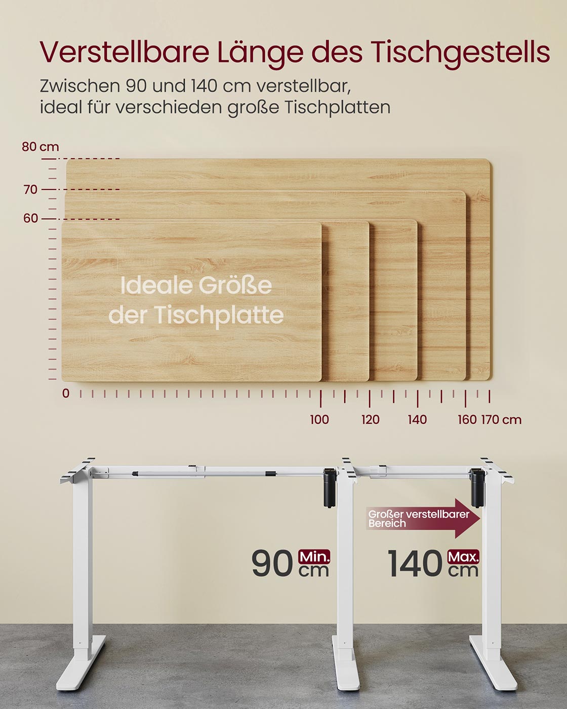 Höhenverstellbarer Schreibtisch elektrisch ohne Tischplatte