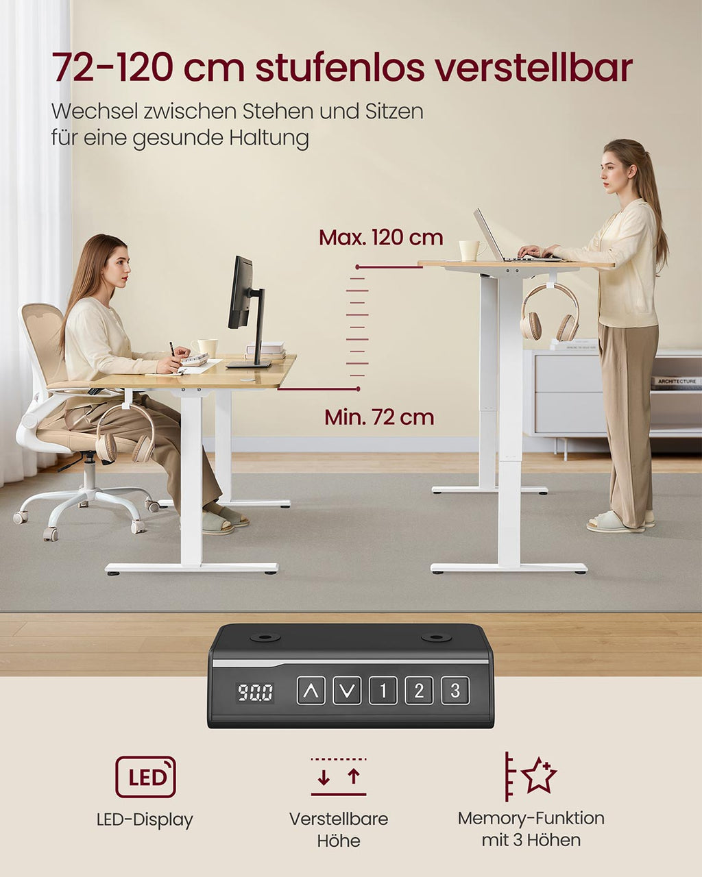 Höhenverstellbarer Schreibtisch elektrisch ohne Tischplatte