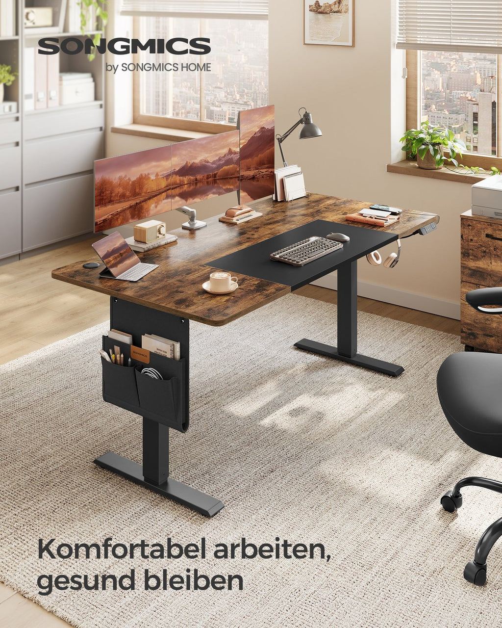 Höhenverstellbarer Schreibtisch elektrisch pastellgelb-basisweiß