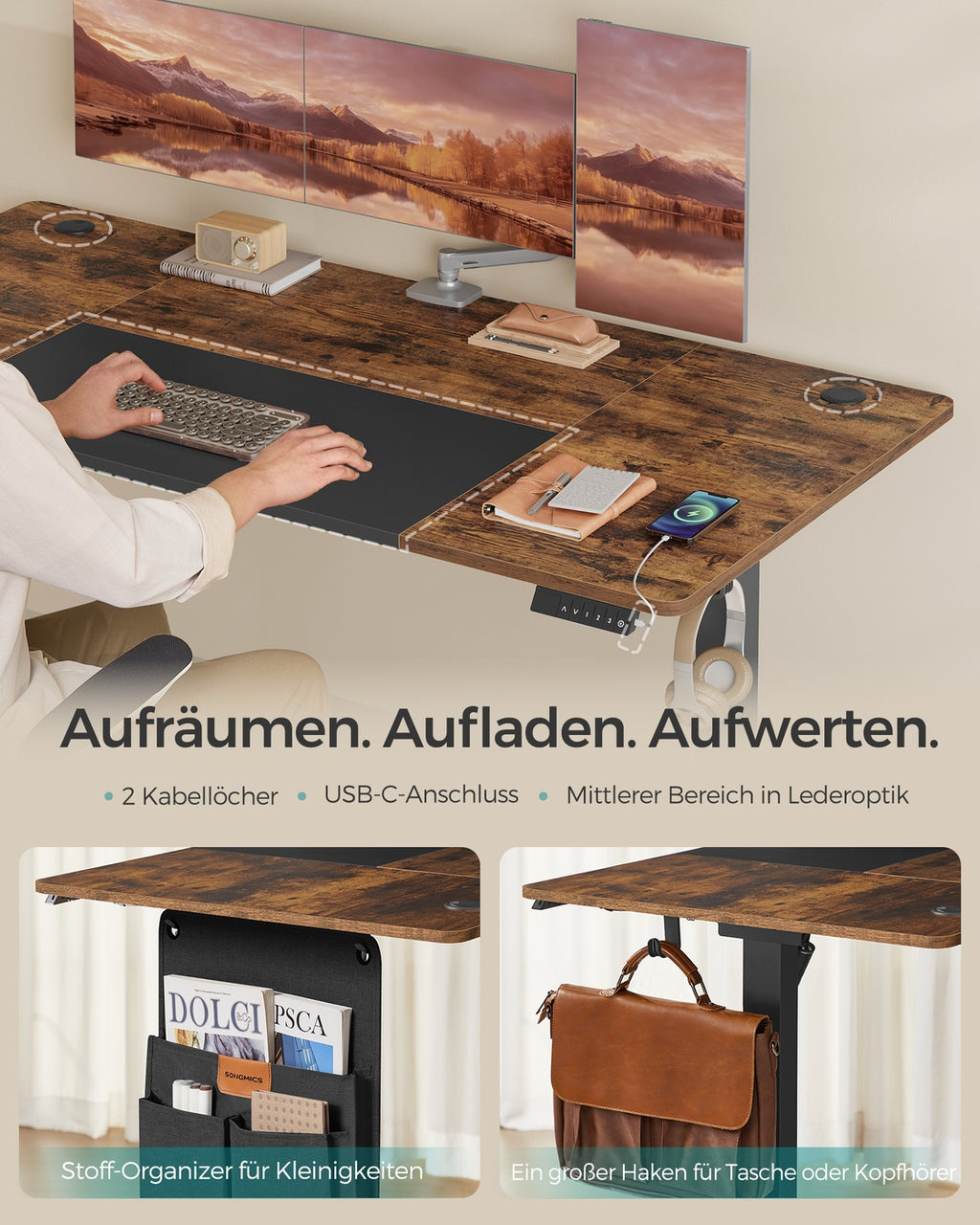 Höhenverstellbarer Schreibtisch elektrisch pastellgelb-basisweiß