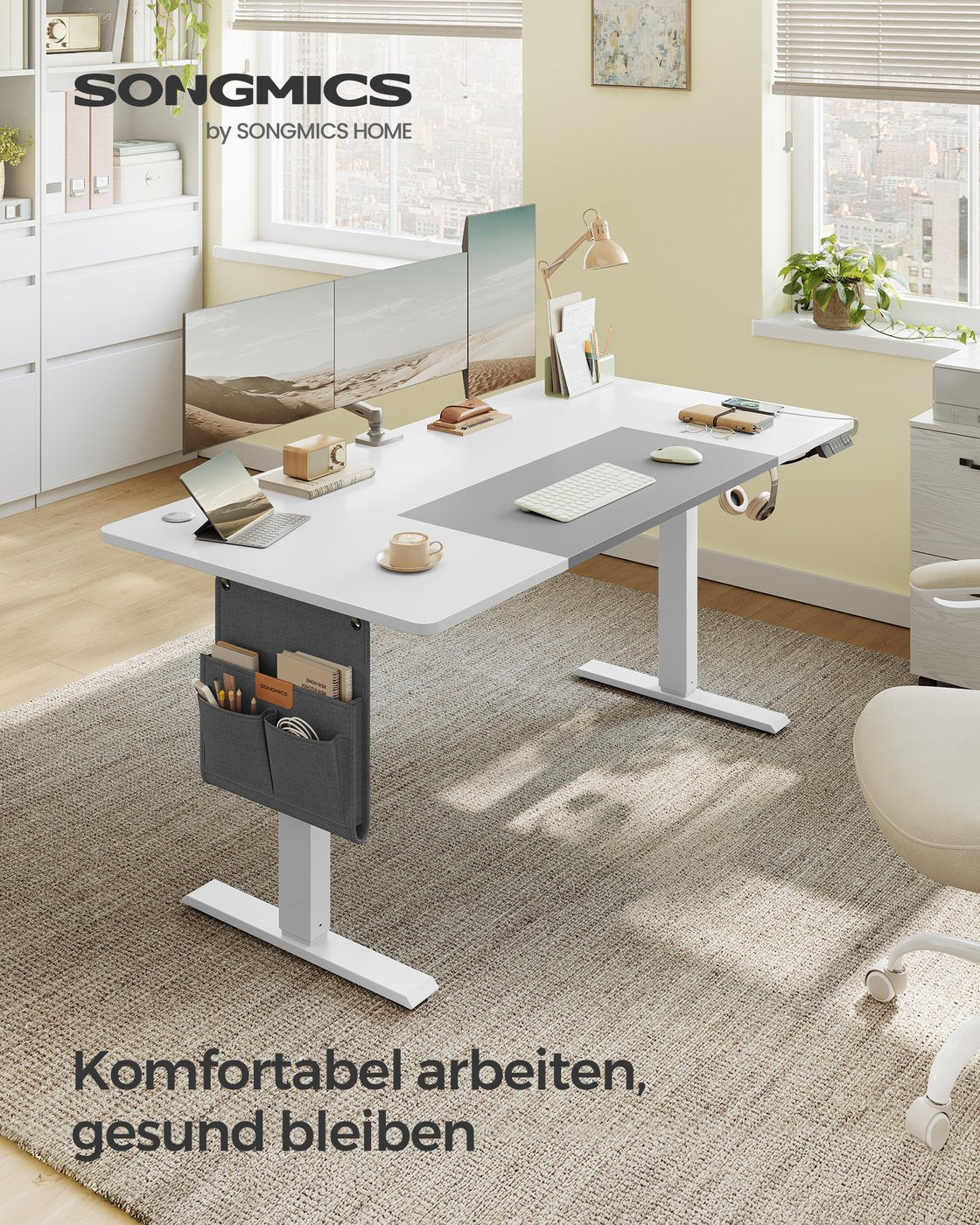 Höhenverstellbarer Schreibtisch elektrisch basisweiß-taubengrau