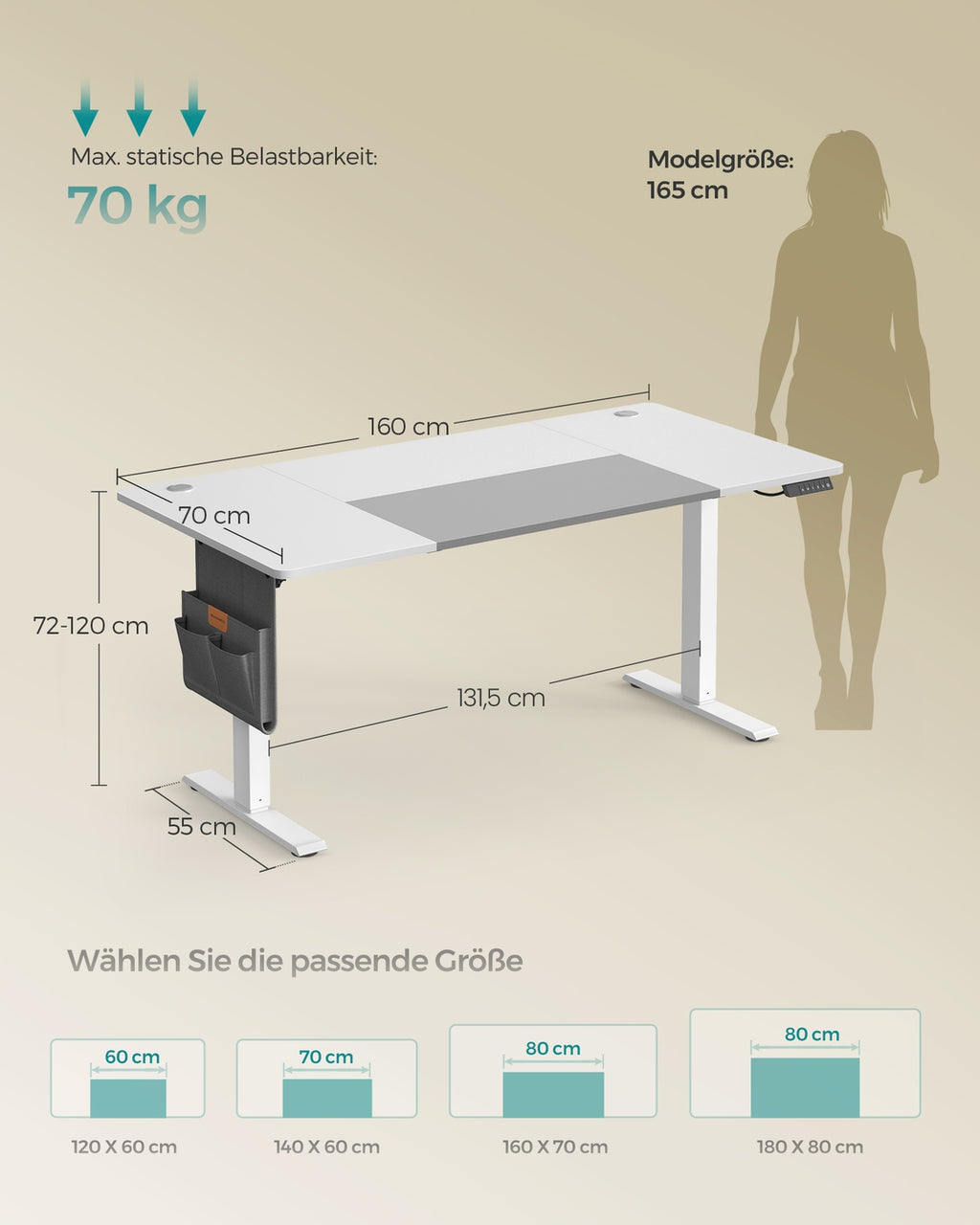 Höhenverstellbarer Schreibtisch elektrisch basisweiß-taubengrau