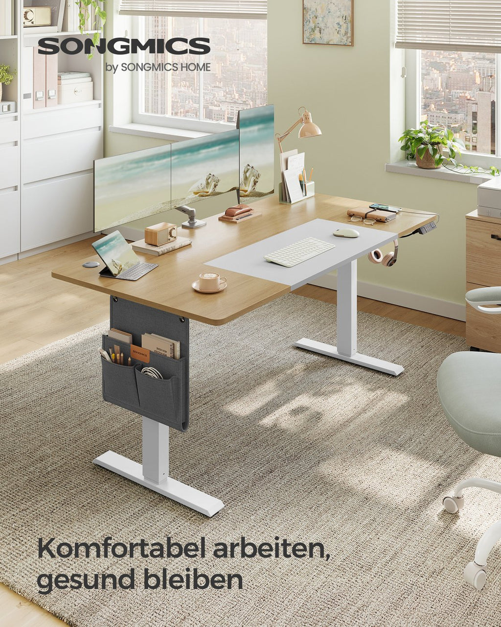Höhenverstellbarer Schreibtisch elektrisch pastellgelb-basisweiß