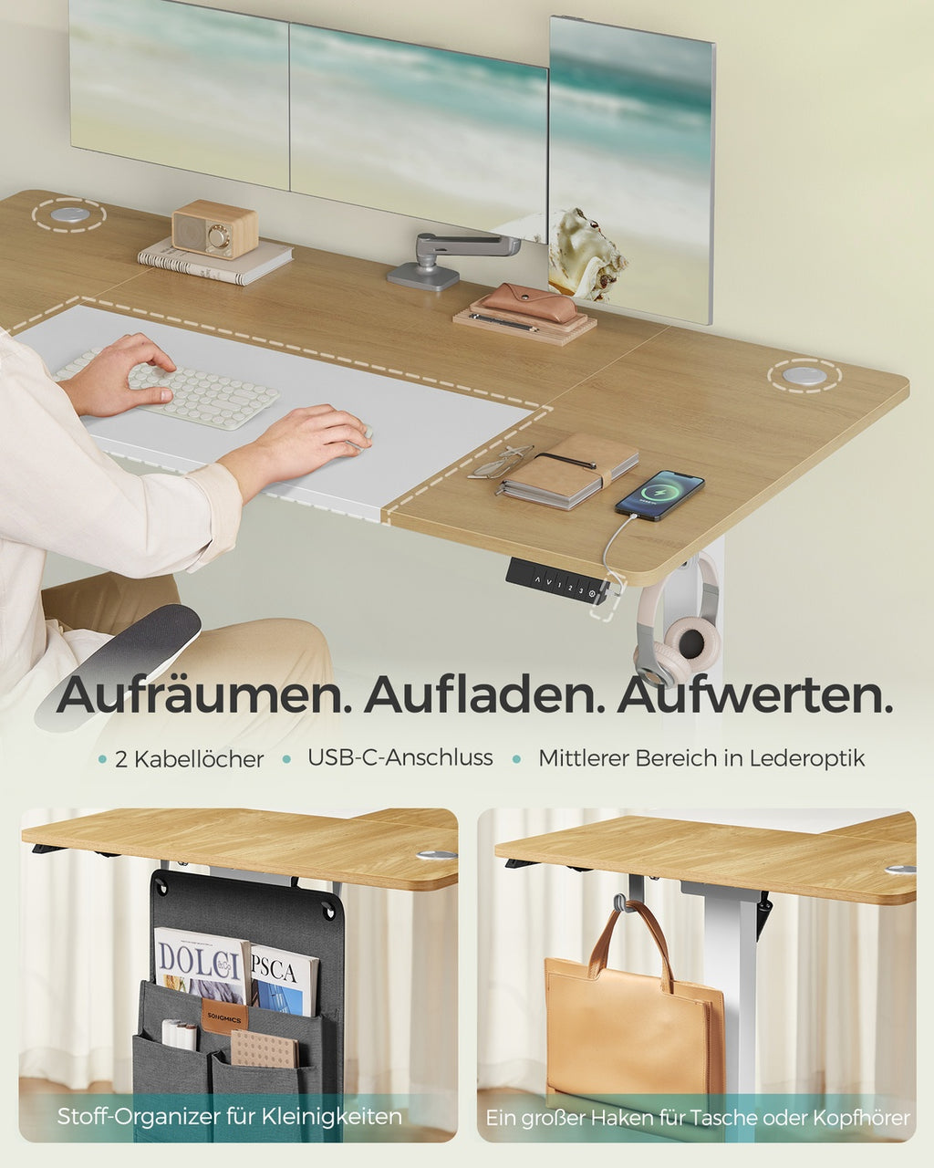 Höhenverstellbarer Schreibtisch elektrisch pastellgelb-basisweiß