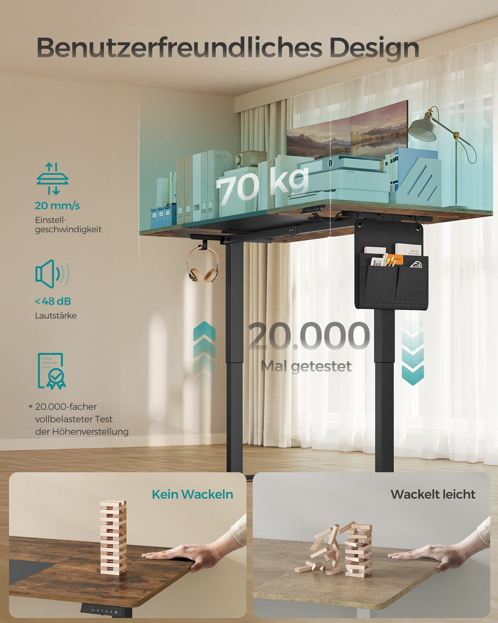 Höhenverstellbarer Schreibtisch elektrisch 180 x 80 cm