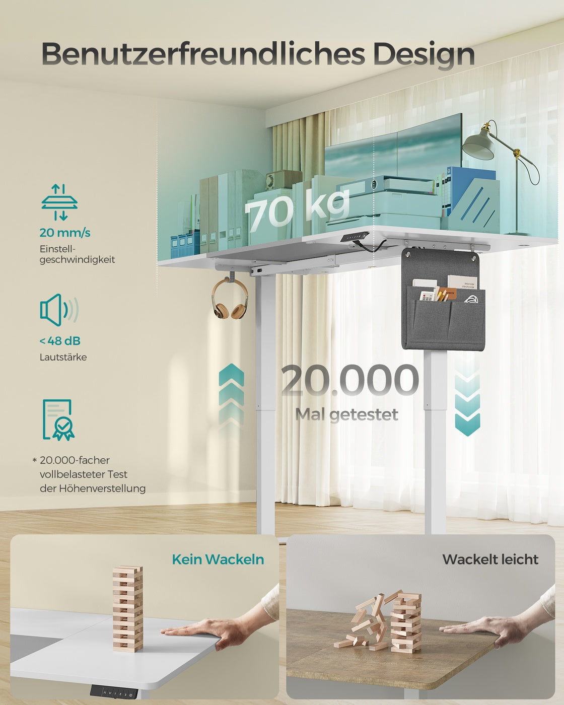 Höhenverstellbarer Schreibtisch elektrisch 180 x 80 cm