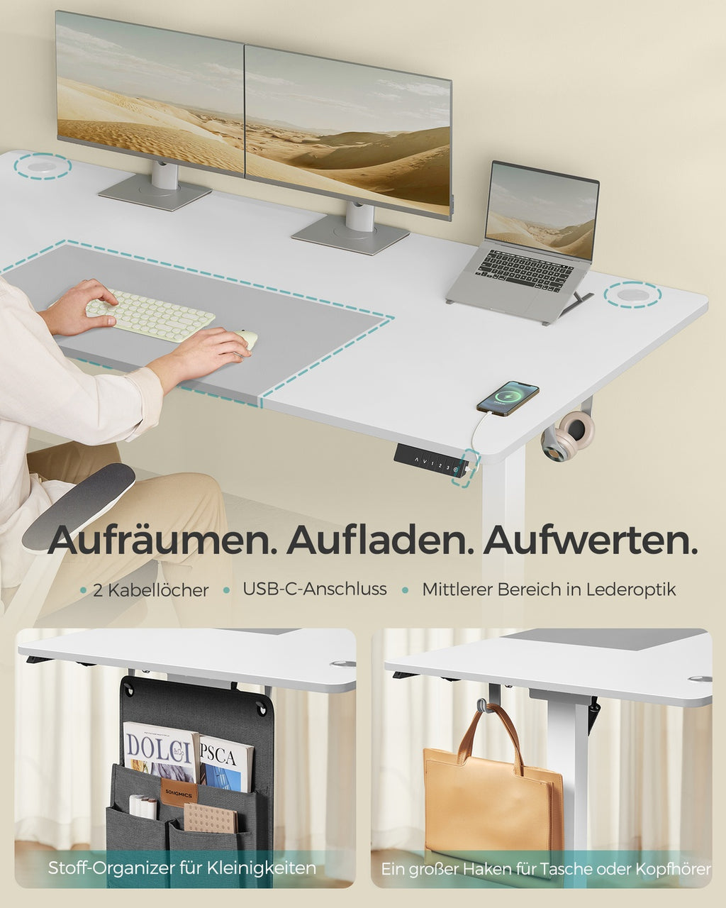 Höhenverstellbarer Schreibtisch elektrisch 180 x 80 cm