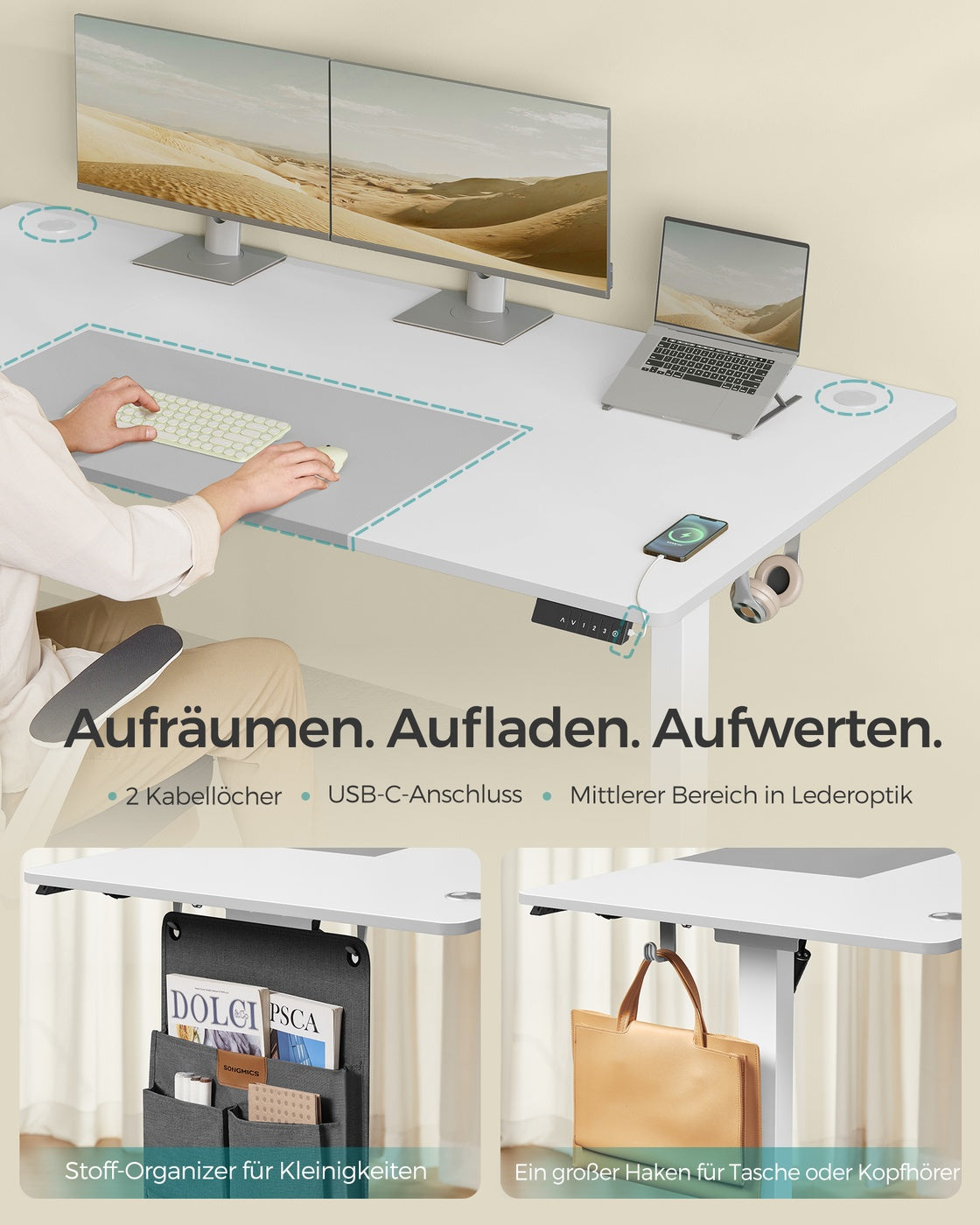 Höhenverstellbarer Schreibtisch elektrisch 180 x 80 cm