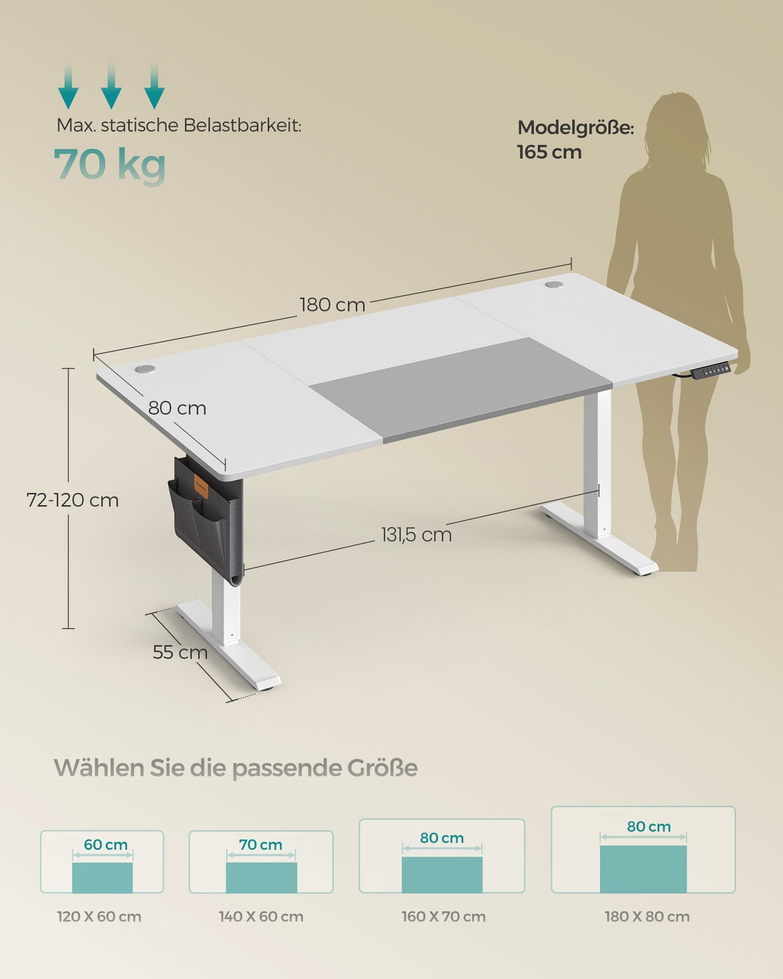 Höhenverstellbarer Schreibtisch elektrisch 180 x 80 cm