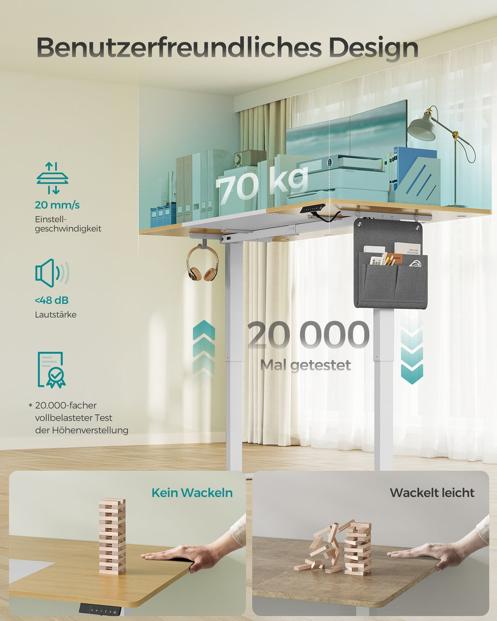 Höhenverstellbarer Schreibtisch elektrisch 180 x 80 cm