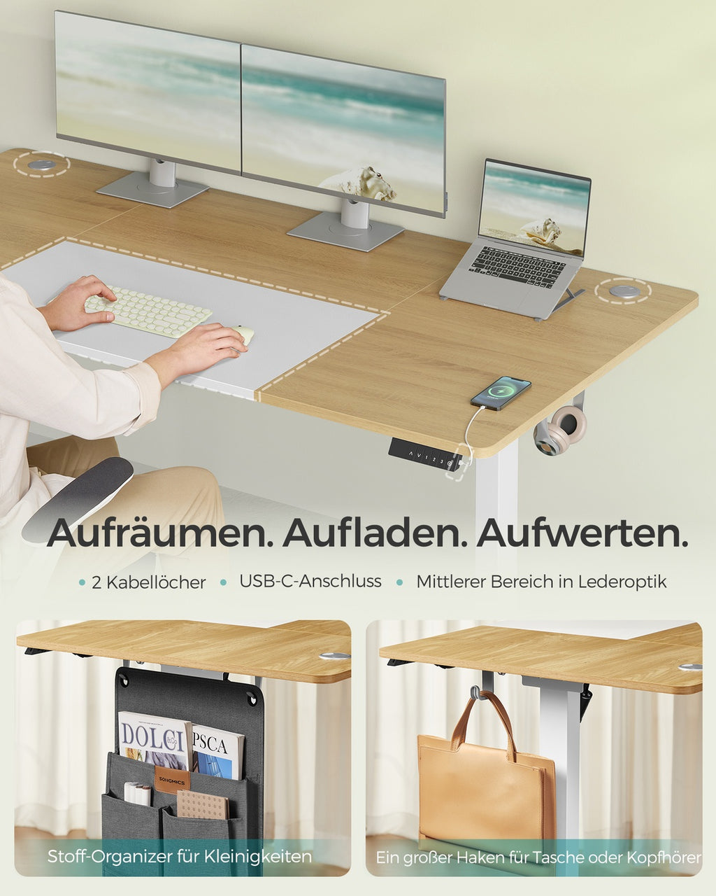 Höhenverstellbarer Schreibtisch elektrisch 180 x 80 cm