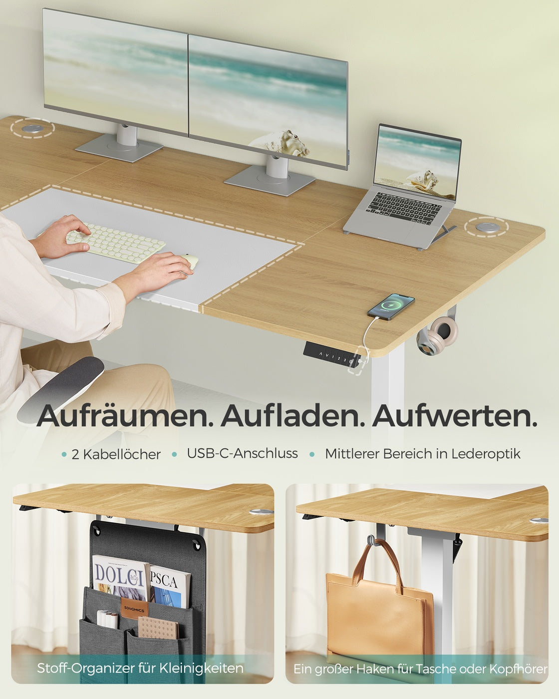 Höhenverstellbarer Schreibtisch elektrisch 180 x 80 cm
