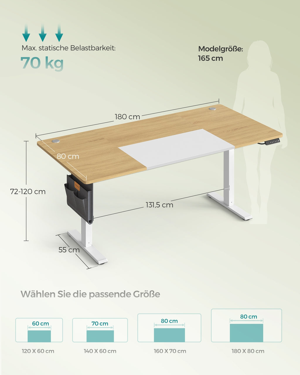 Höhenverstellbarer Schreibtisch elektrisch 180 x 80 cm