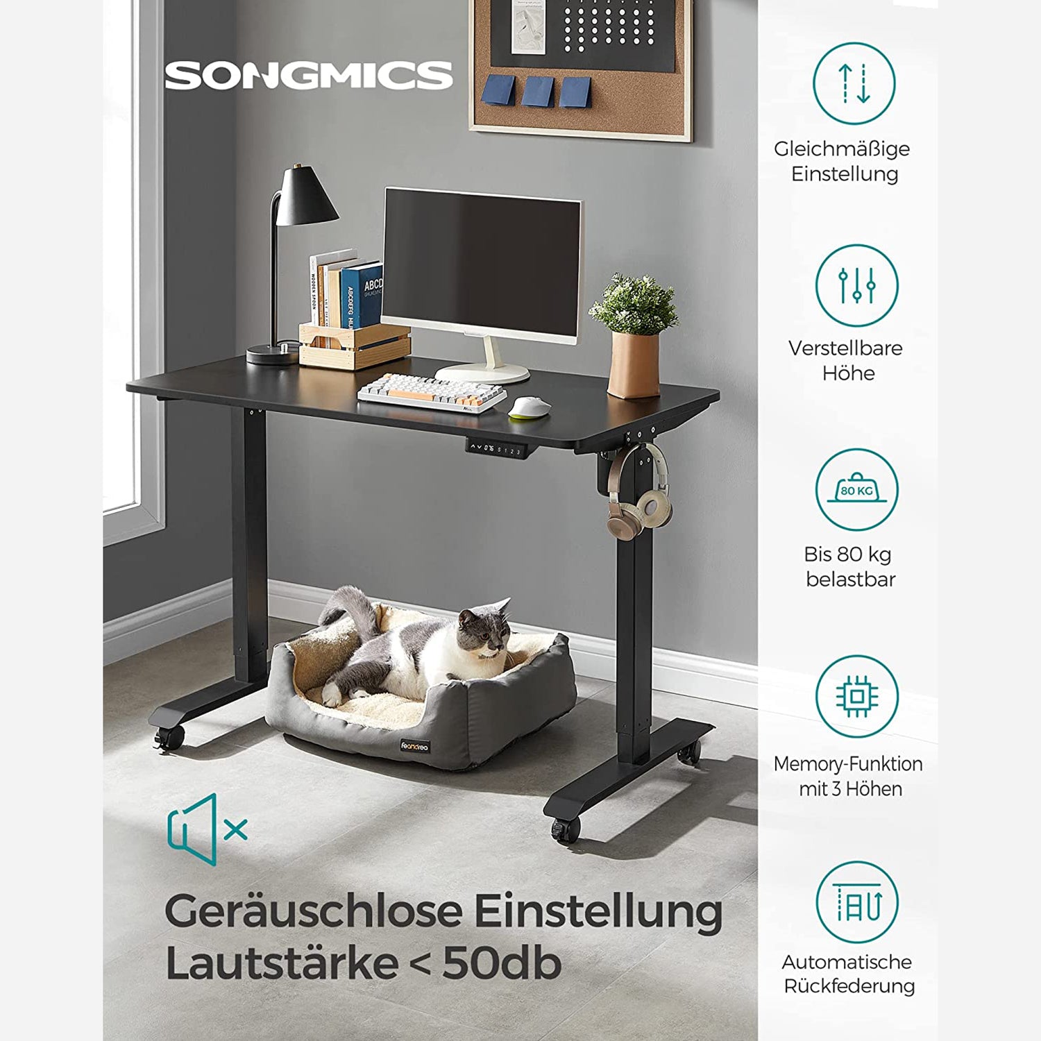 Höhenverstellbarer Schreibtisch mit 60 x 120 cm Platte