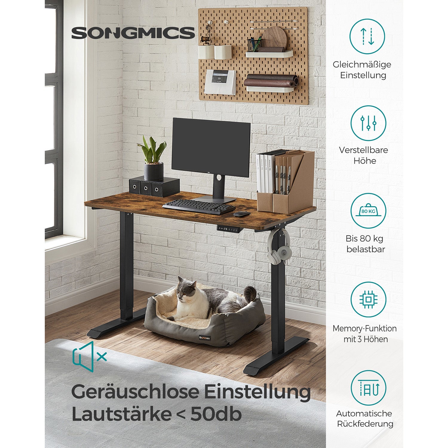 Höhenverstellbarer Schreibtisch mit 60 x 120 cm Platte