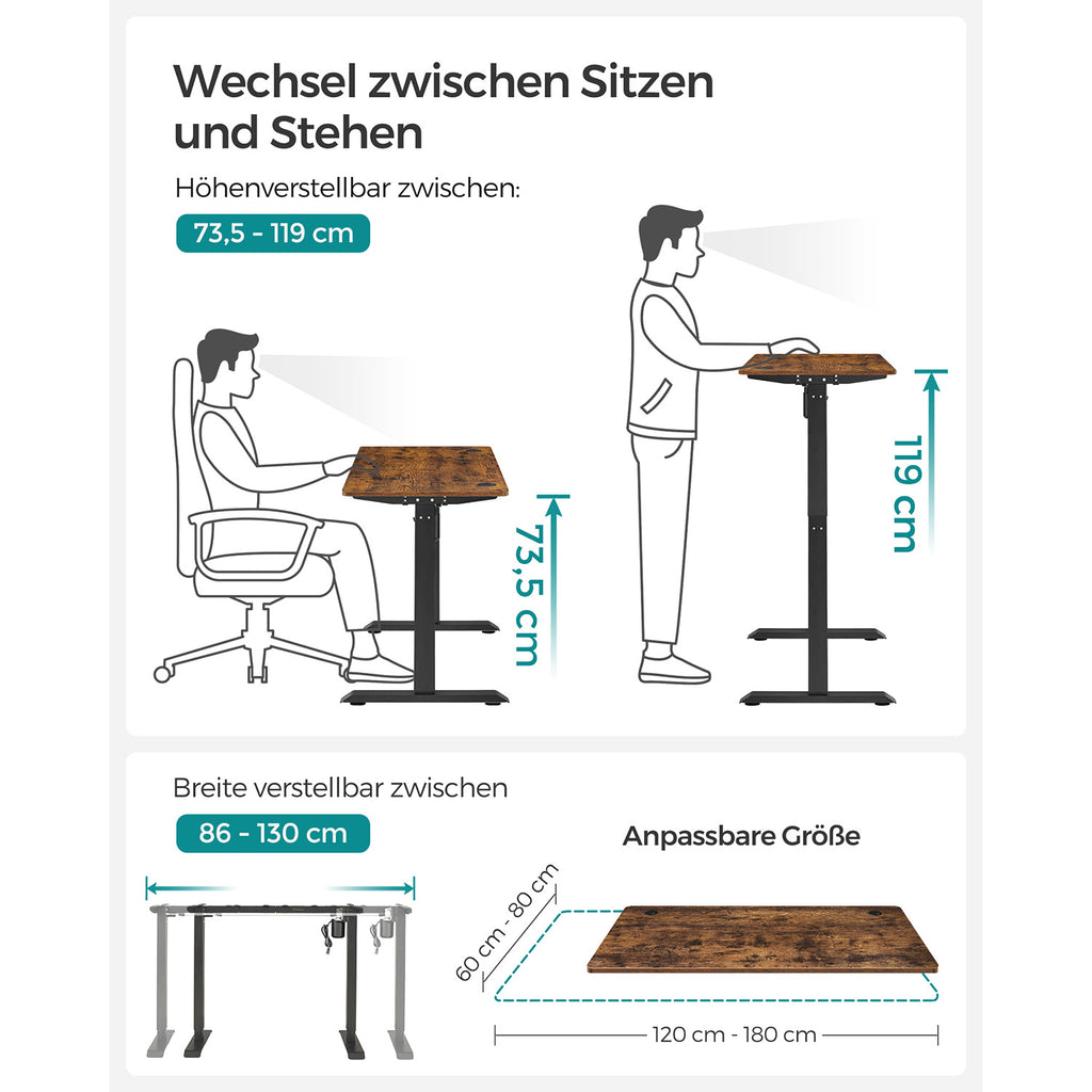 Höhenverstellbarer Schreibtisch mit 60 x 120 cm Platte