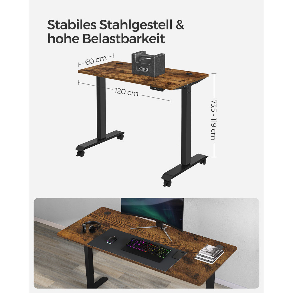 Höhenverstellbarer Schreibtisch mit 60 x 120 cm Platte