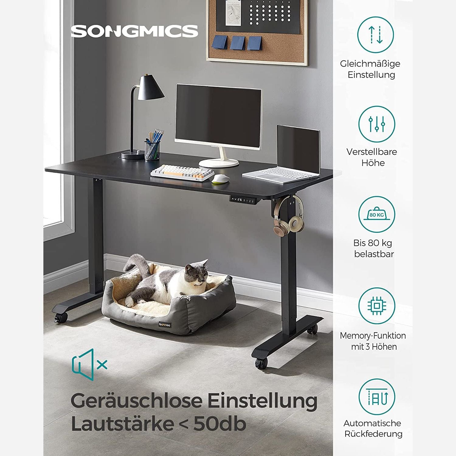 Höhenverstellbarer Schreibtisch mit 70 x 140 cm Platte