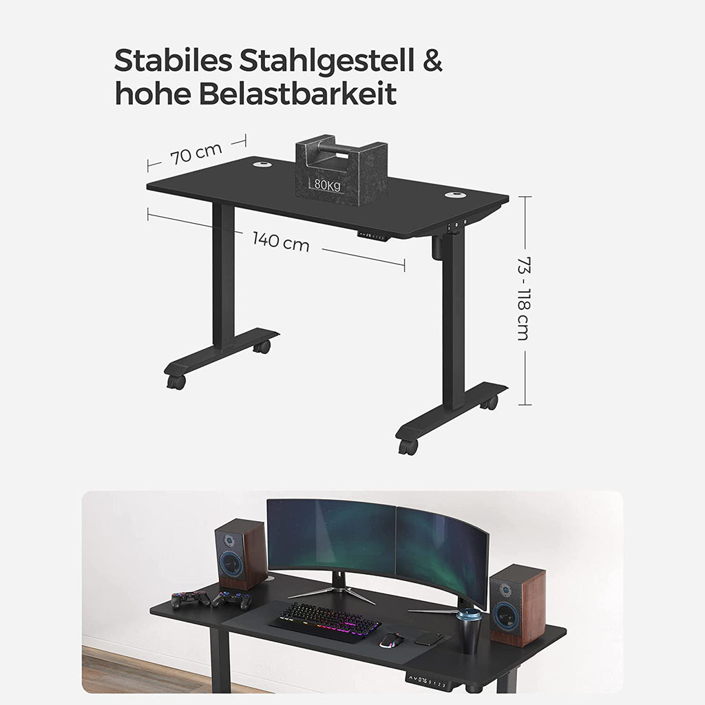 Höhenverstellbarer Schreibtisch mit 70 x 140 cm Platte