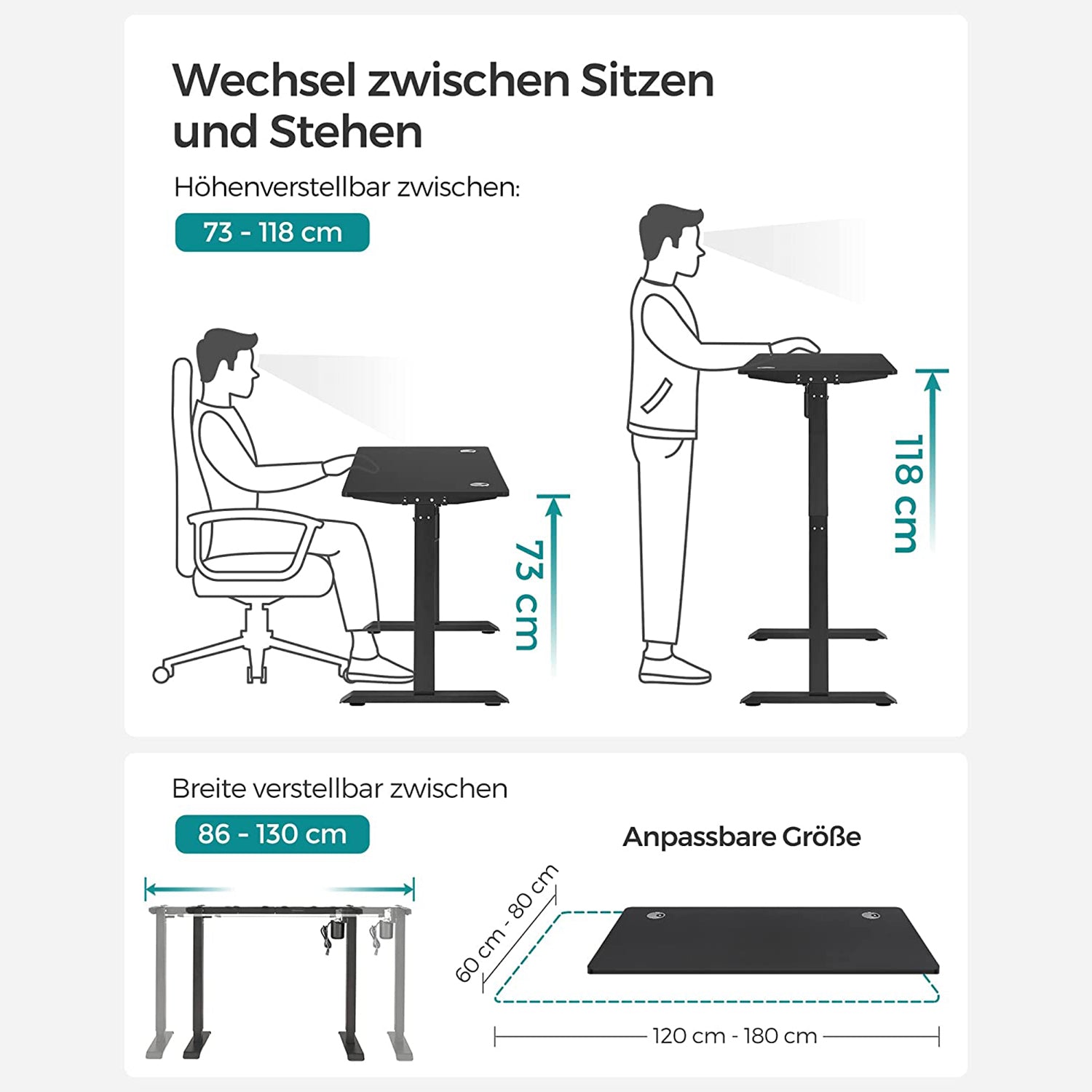Höhenverstellbarer Schreibtisch mit 70 x 140 cm Platte