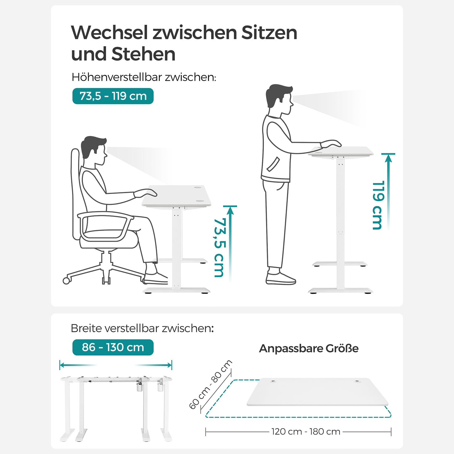 Höhenverstellbarer Schreibtisch mit Rollen
