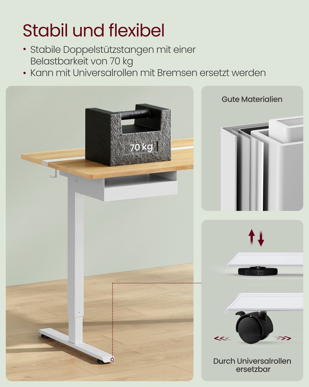 Schreibtisch höhenverstellbar und elektrisch mit Steckdose