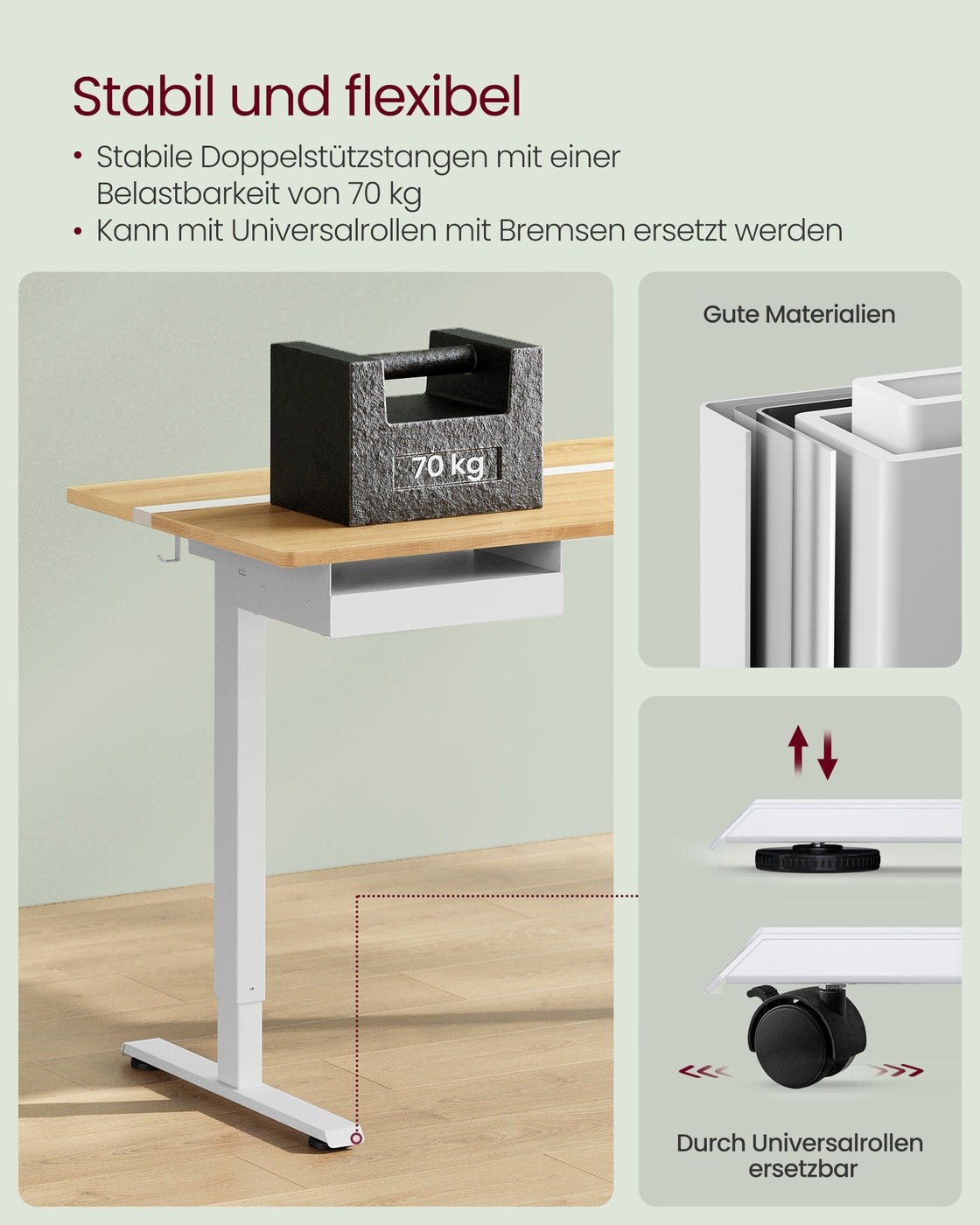 Schreibtisch höhenverstellbar und elektrisch mit Steckdose