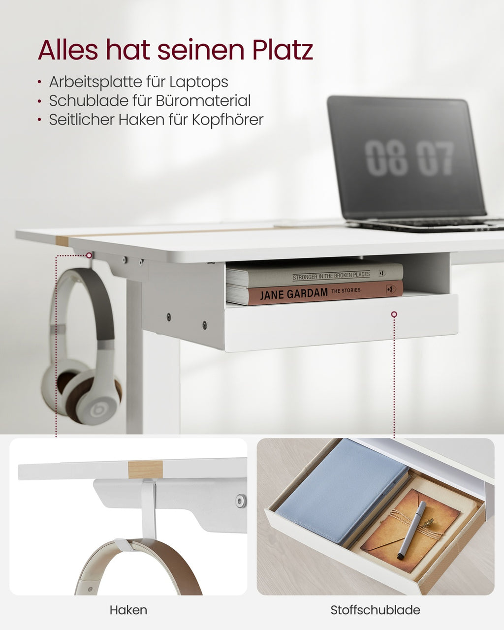 Höhenverstellbarer Schreibtisch 60 x 120 cm vintagebraun-schwarz