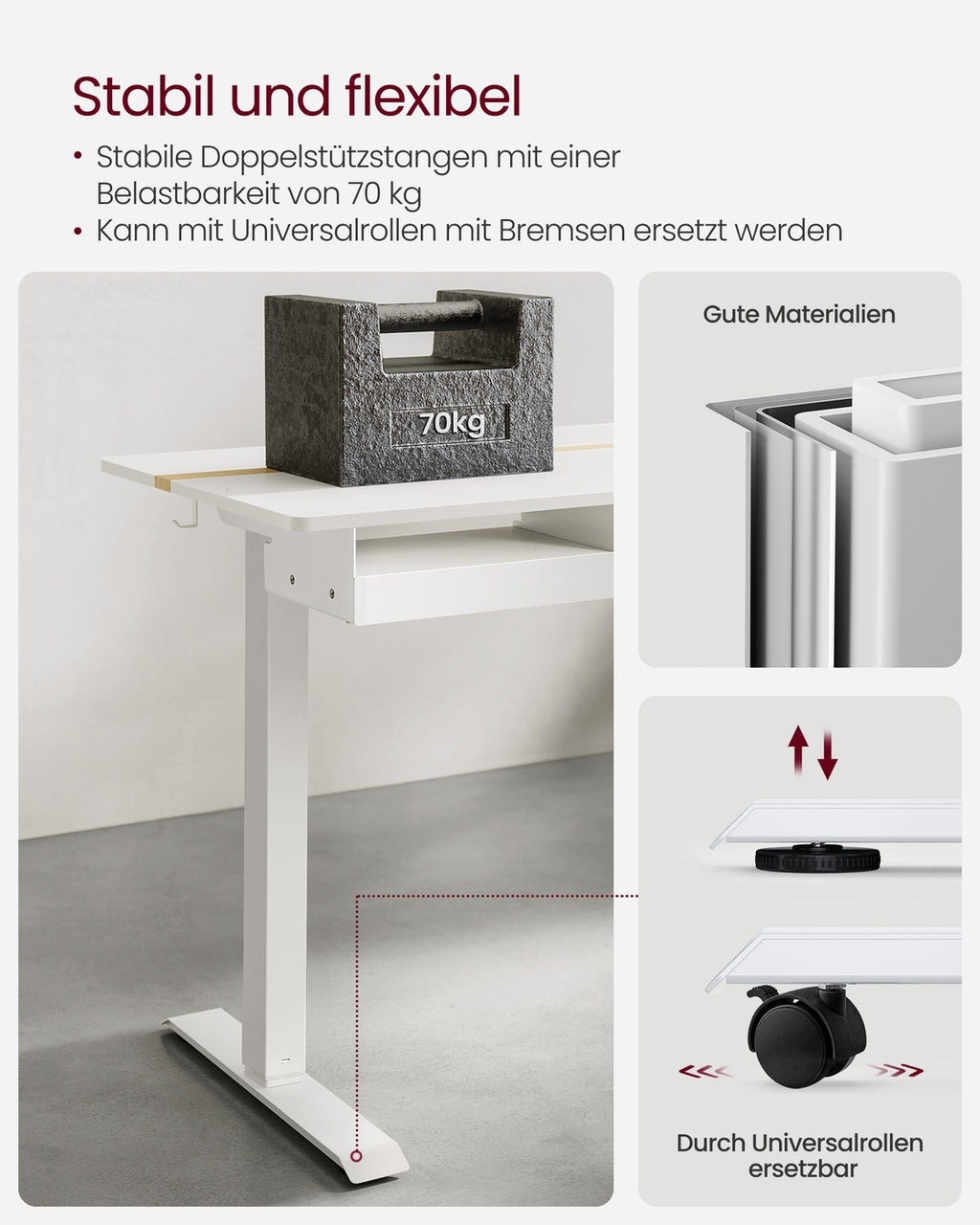 Höhenverstellbarer Schreibtisch 60 x 120 cm vintagebraun-schwarz