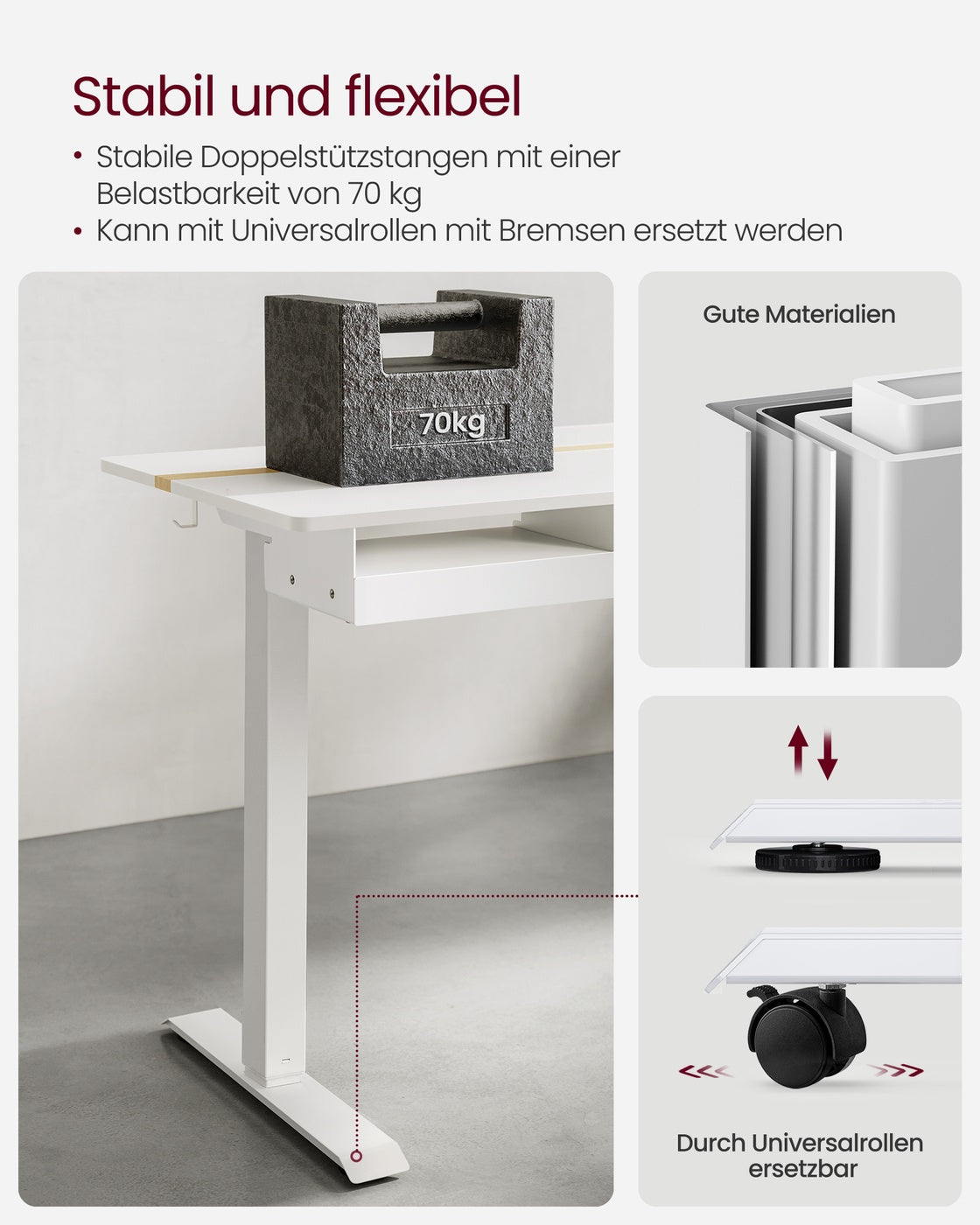 Höhenverstellbarer Schreibtisch 60 x 120 cm vintagebraun-schwarz