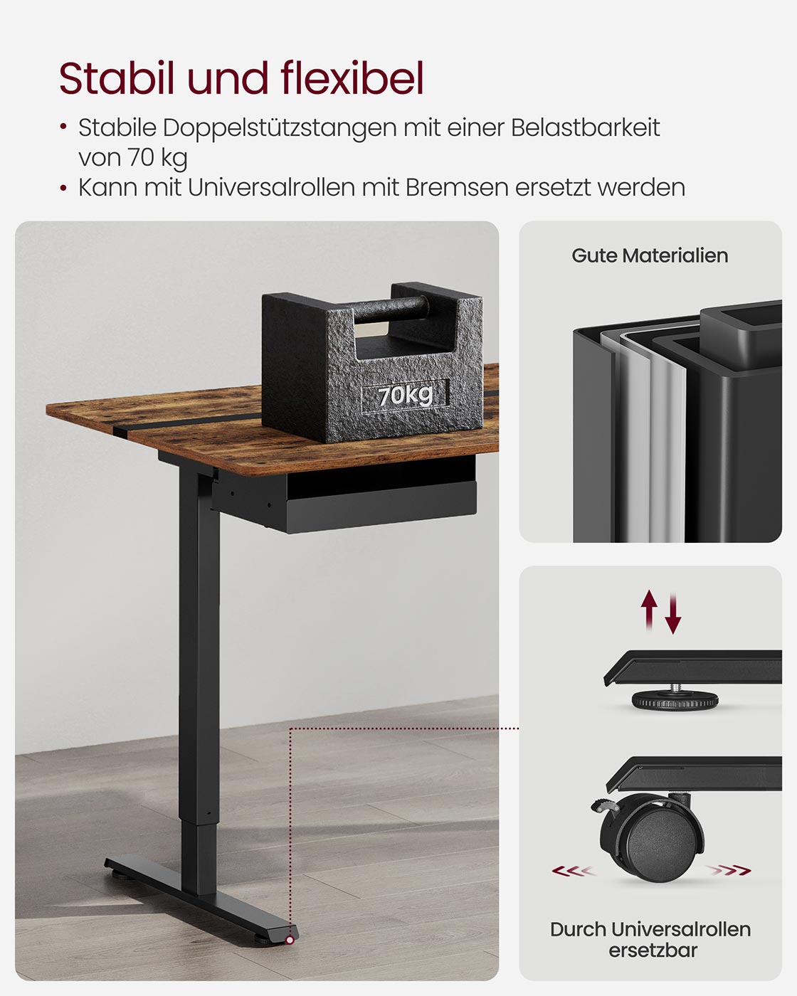 Höhenverstellbarer Schreibtisch elektrisch mit Steckdose
