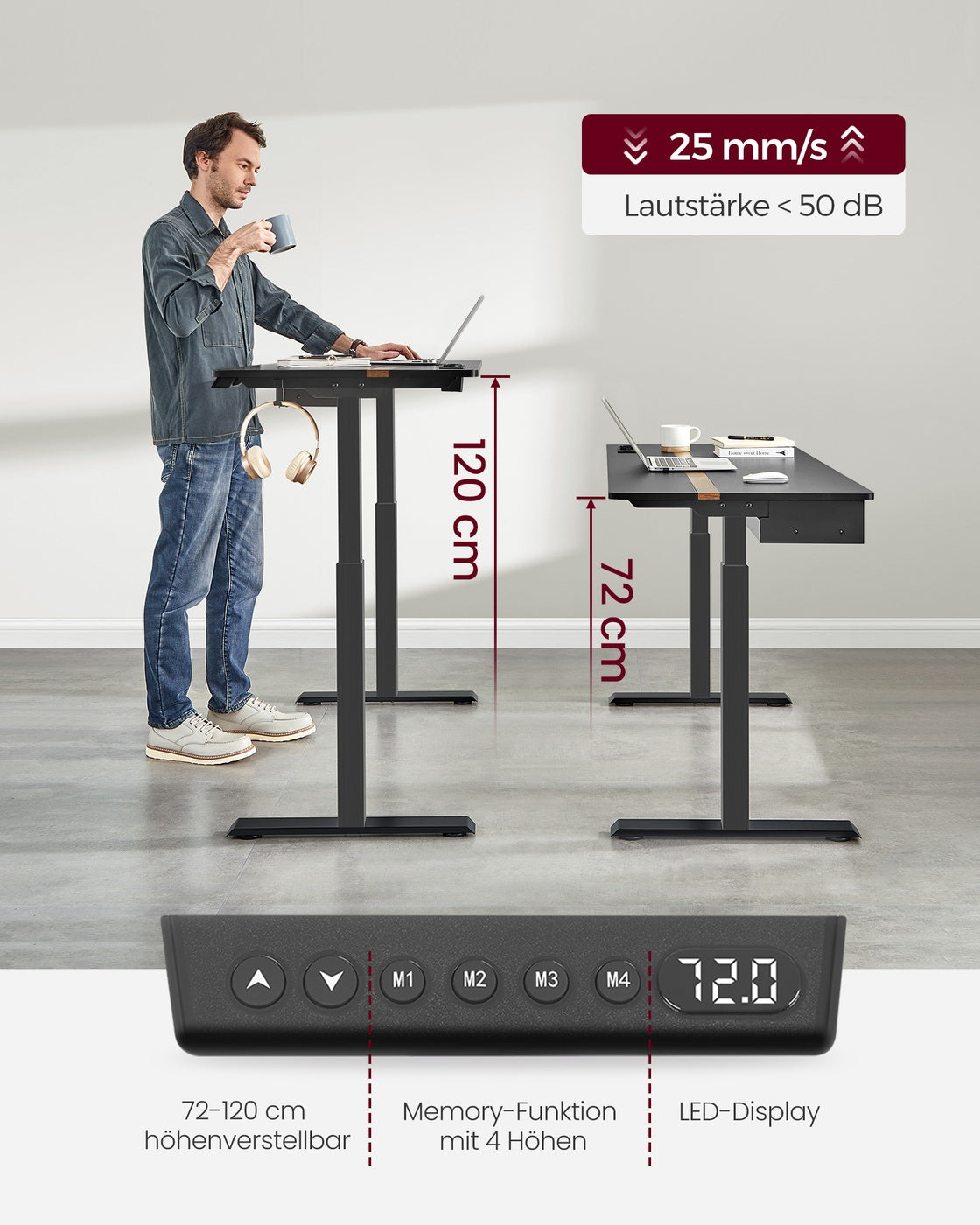 Höhenverstellbarer Schreibtisch 60 x 140 cm schwarz