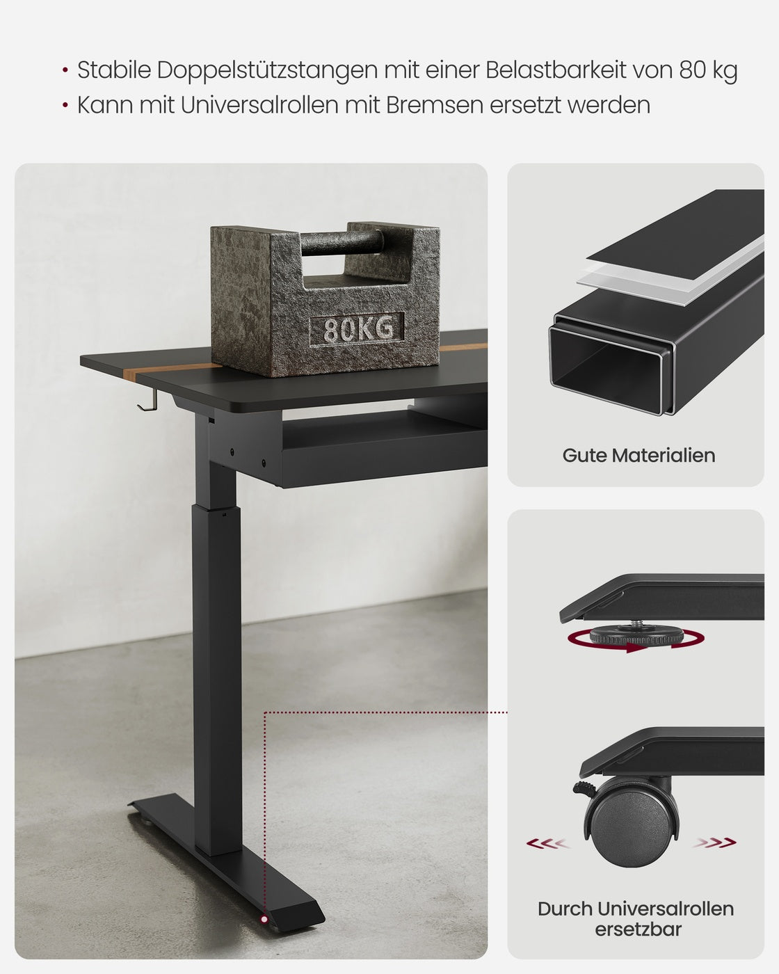 Höhenverstellbarer Schreibtisch 60 x 140 cm schwarz