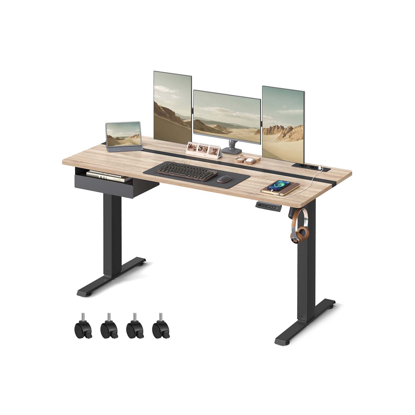 Höhenverstellbarer Schreibtisch 60 x 140 cm greige-schwarz
