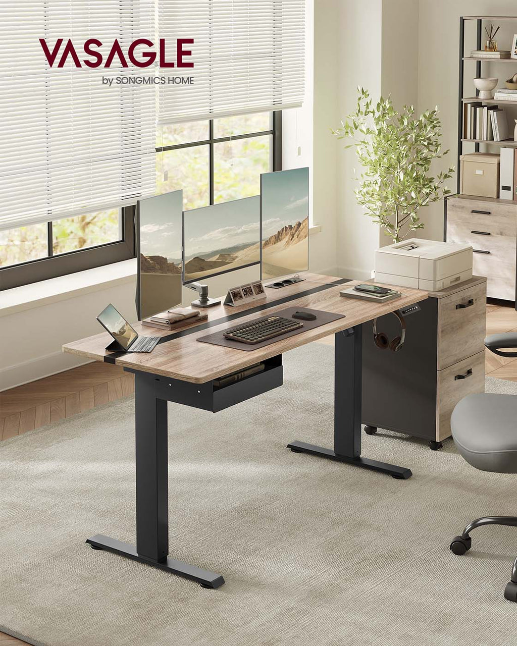Höhenverstellbarer Schreibtisch 60 x 140 cm greige-schwarz