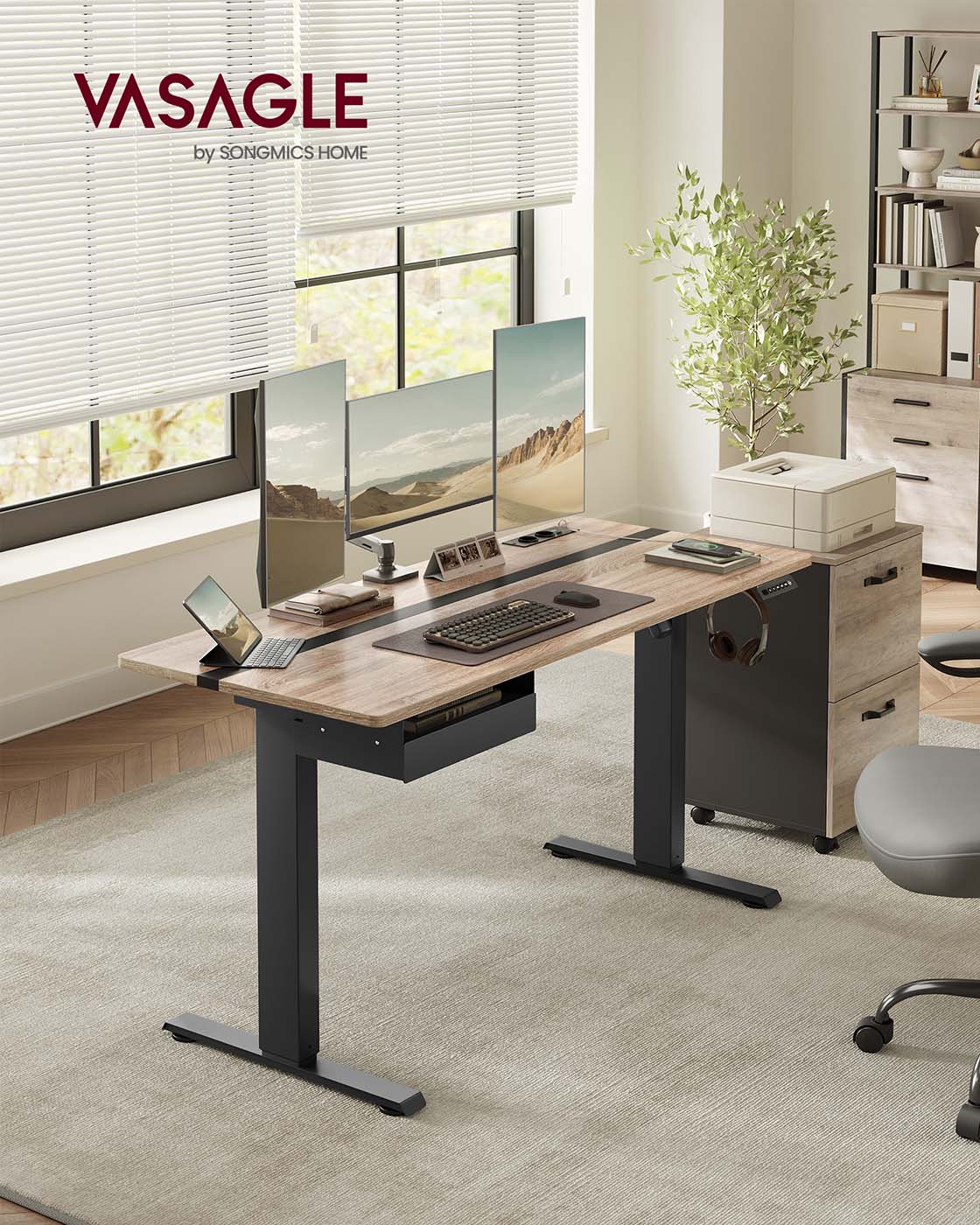 Höhenverstellbarer Schreibtisch 60 x 140 cm greige-schwarz