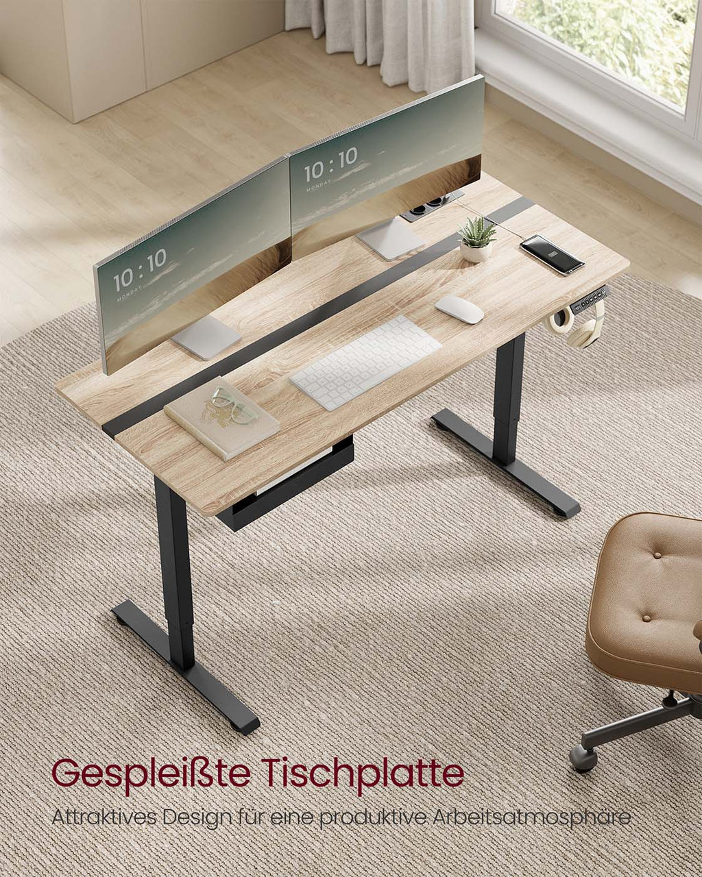 Höhenverstellbarer Schreibtisch 60 x 140 cm greige-schwarz