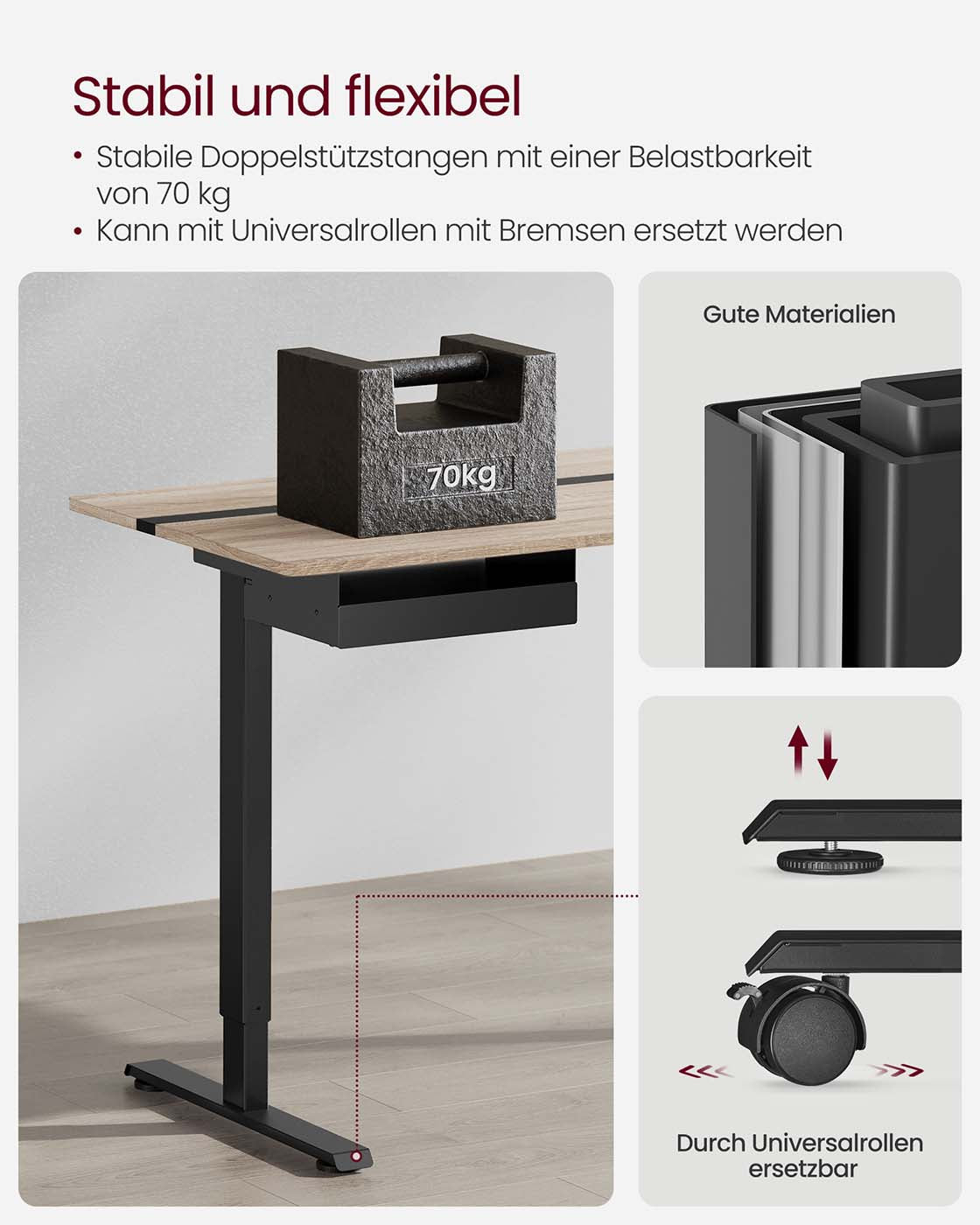 Höhenverstellbarer Schreibtisch 60 x 140 cm greige-schwarz