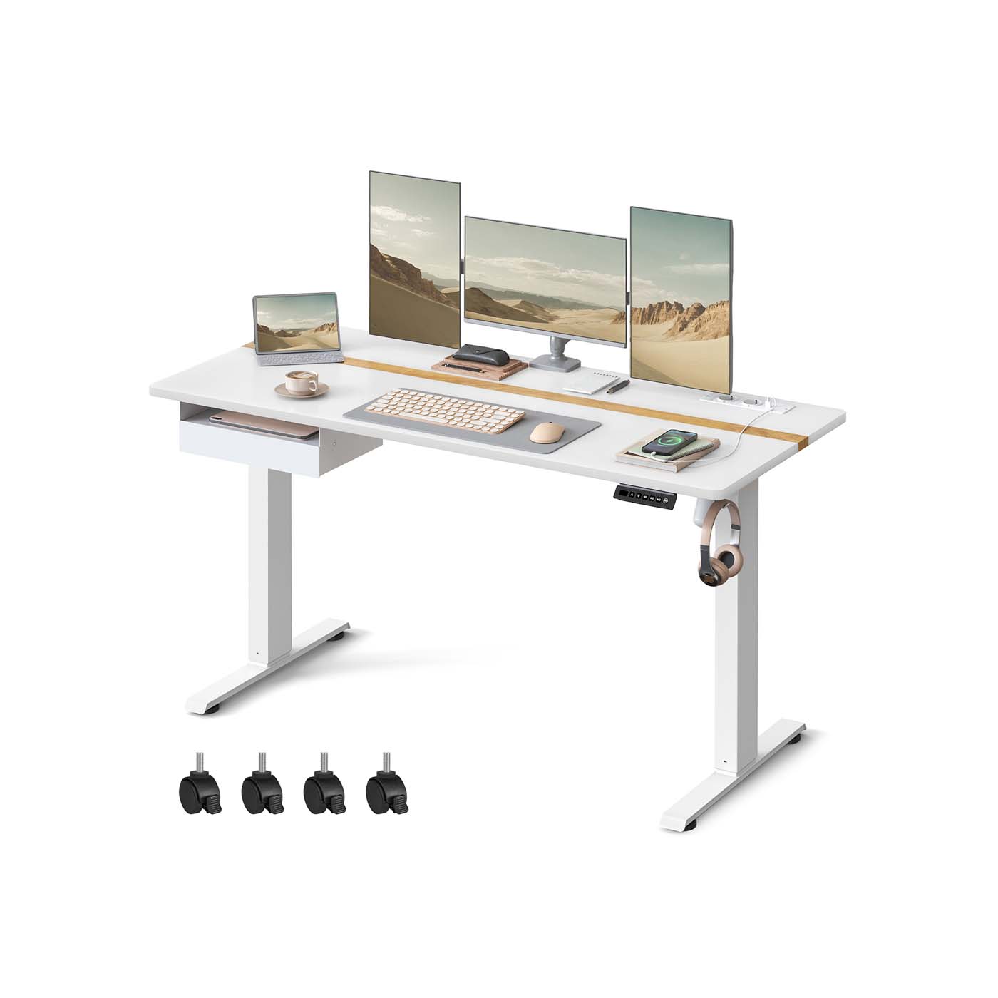 Höhenverstellbarer Schreibtisch 60 x 140 cm weiß