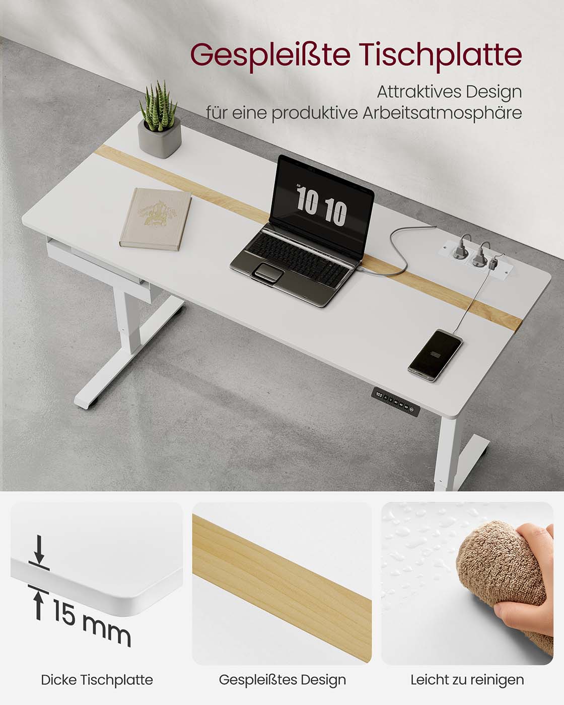 Höhenverstellbarer Schreibtisch 60 x 140 cm weiß