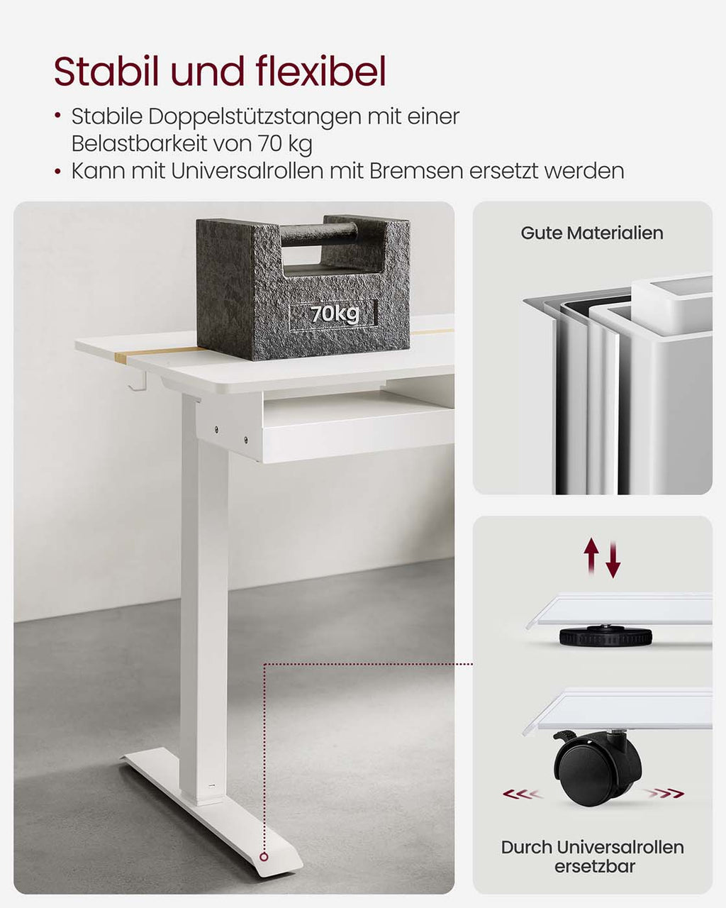 Höhenverstellbarer Schreibtisch 60 x 140 cm weiß